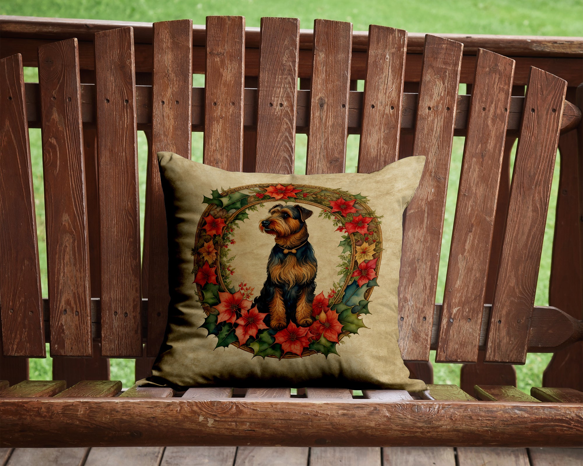 Buy this Airedale Terrier Christmas Flowers Throw Pillow