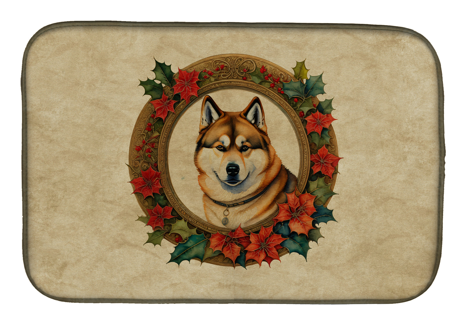 Buy this Akita Christmas Flowers Dish Drying Mat