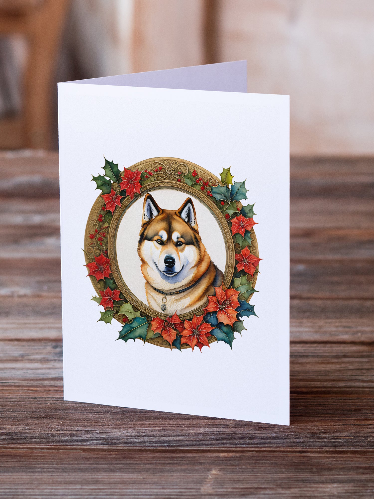 Buy this Akita Christmas Flowers Greeting Cards Pack of 8