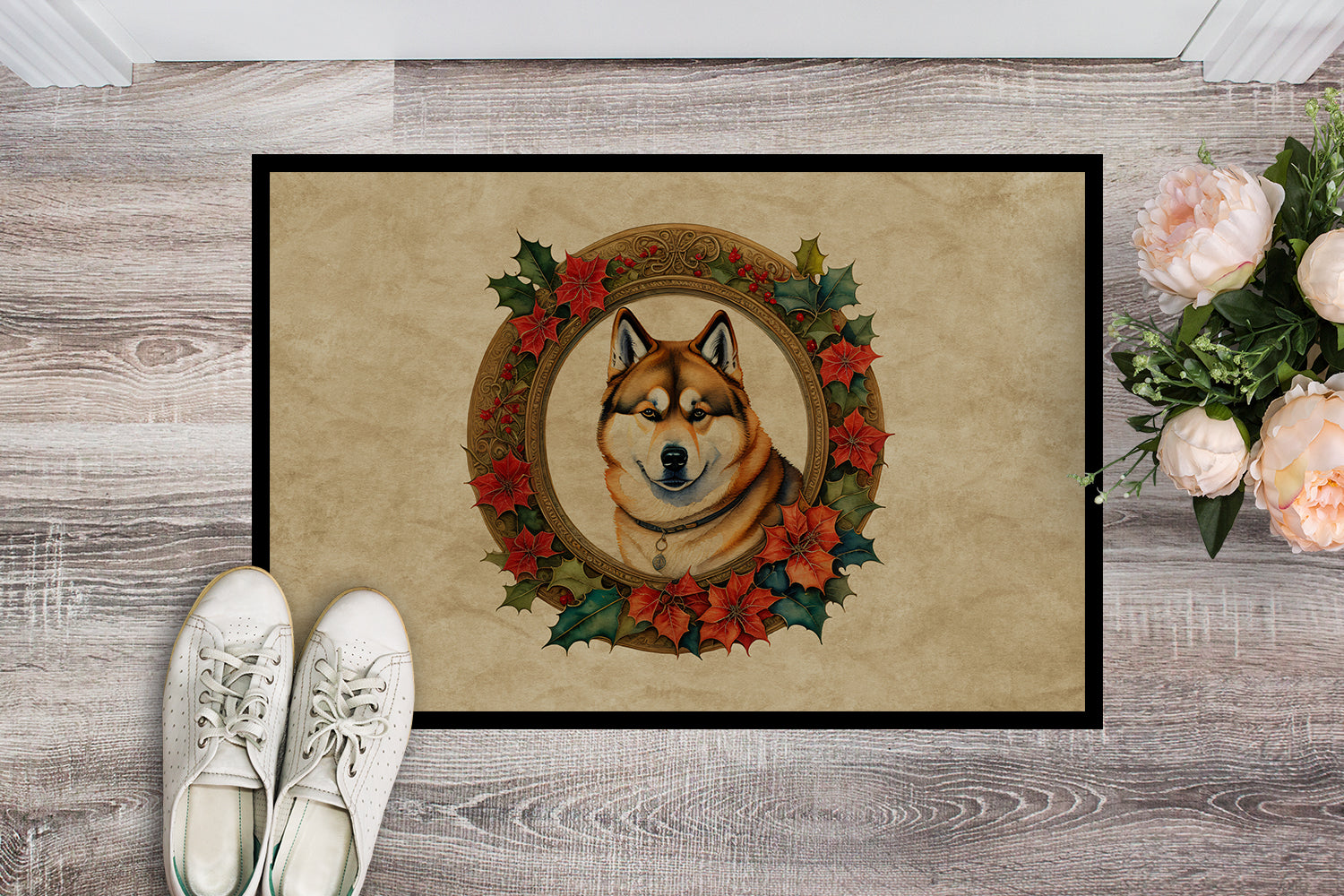 Buy this Akita Christmas Flowers Doormat