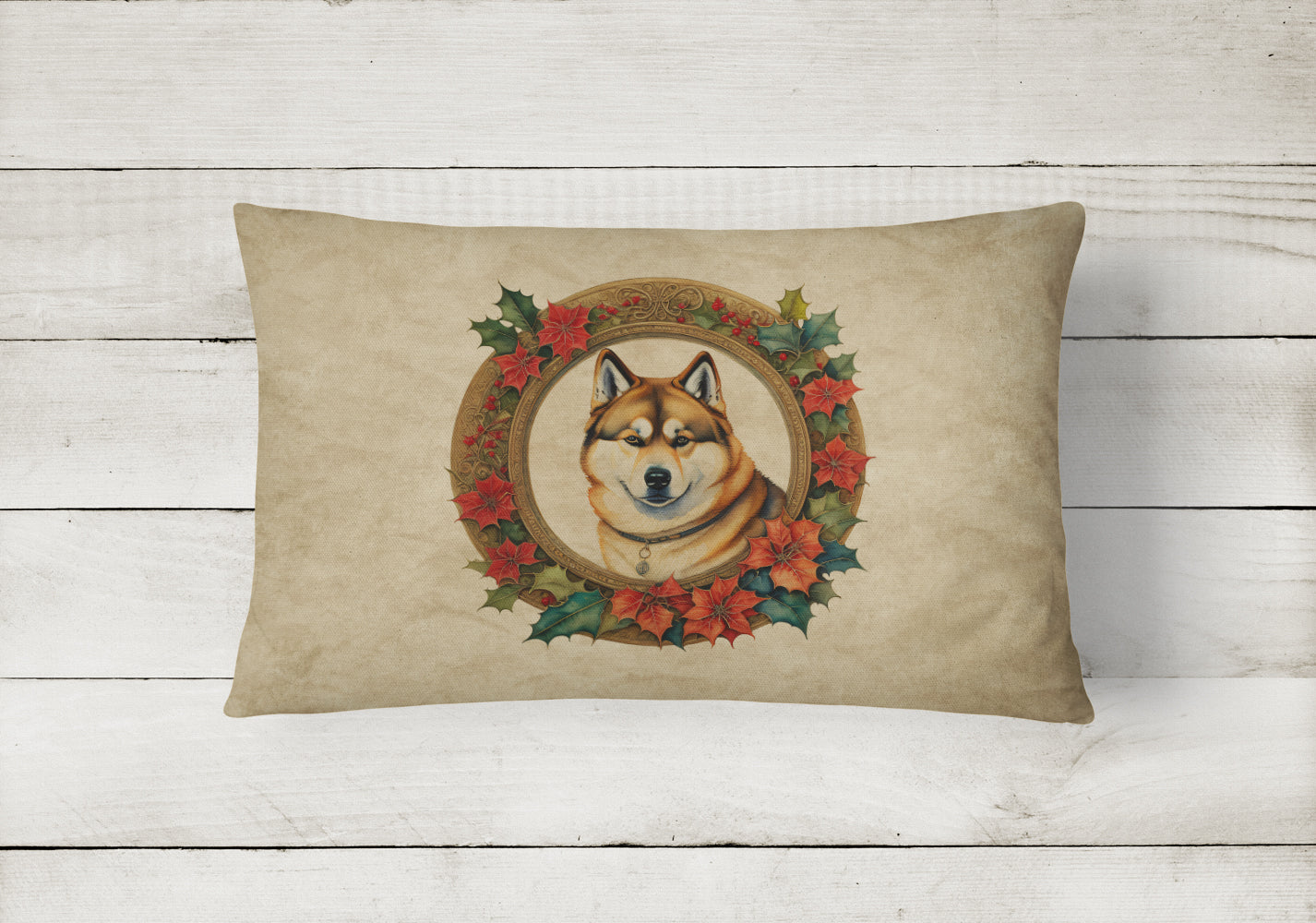 Buy this Akita Christmas Flowers Throw Pillow