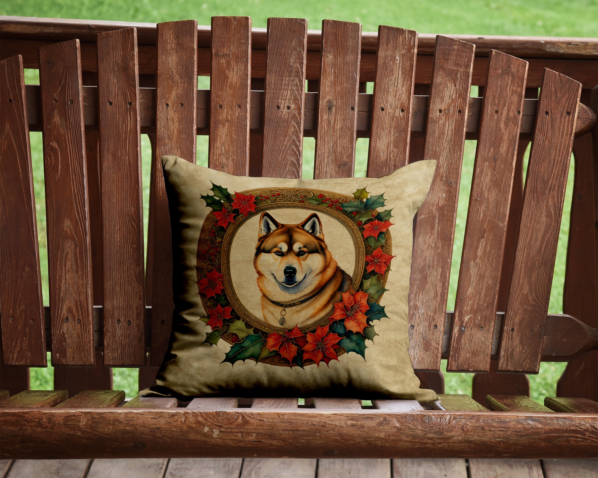 Buy this Akita Christmas Flowers Throw Pillow