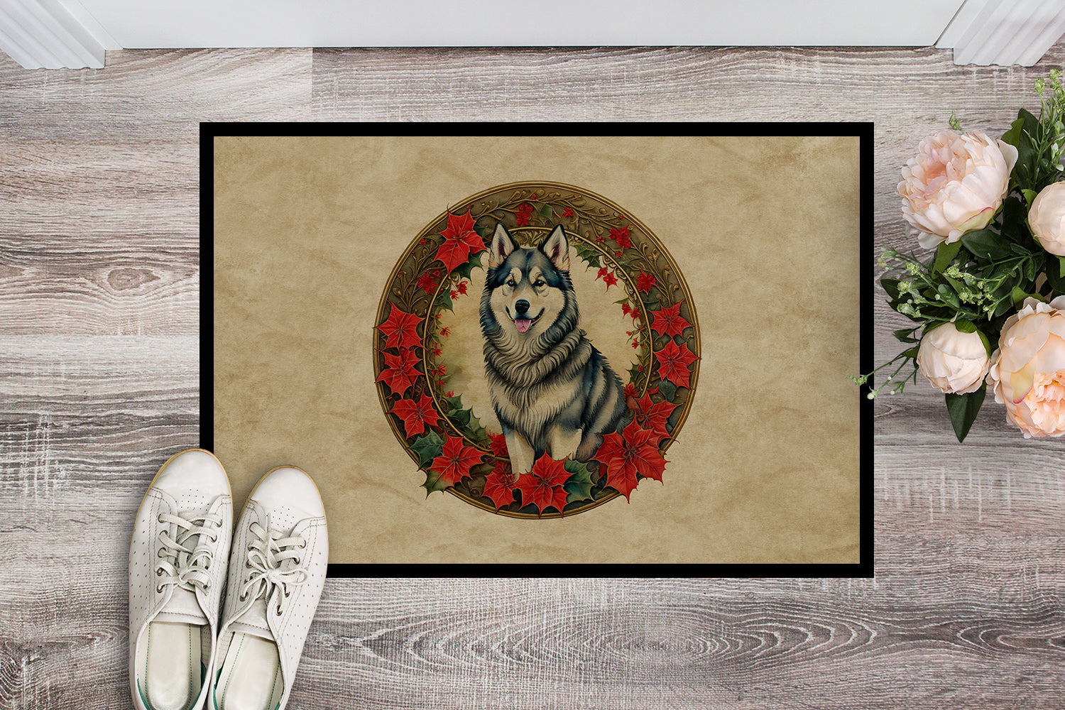 Buy this Alaskan Malamute Christmas Flowers Doormat