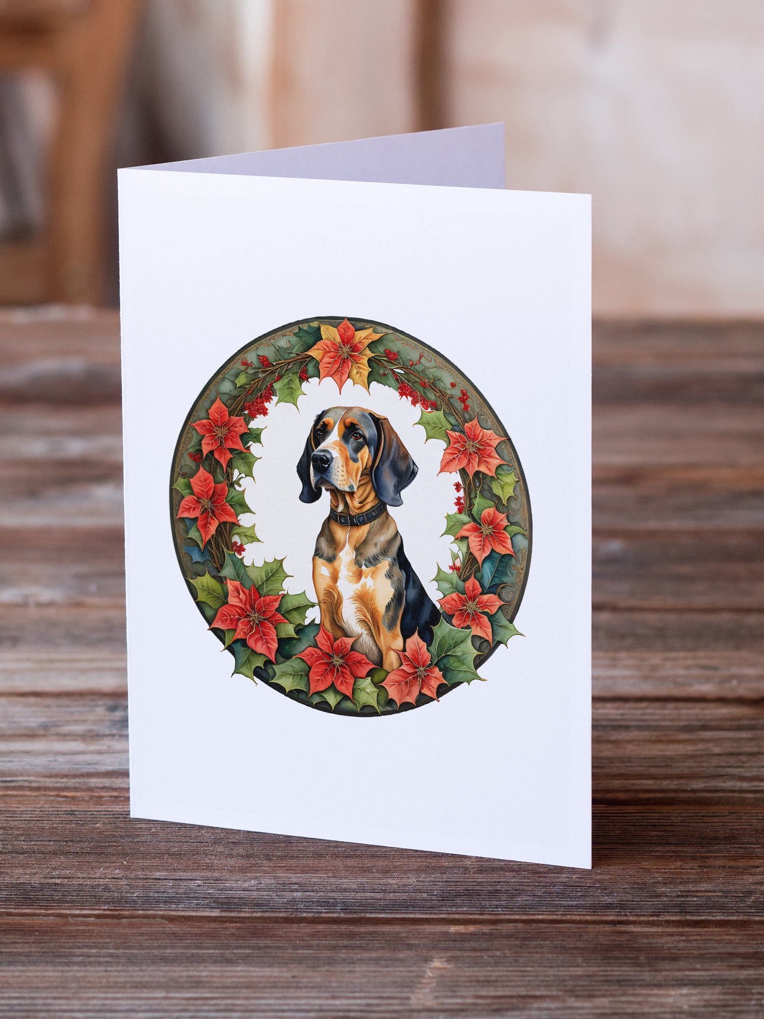 Buy this American English Coonhound Christmas Flowers Greeting Cards Pack of 8