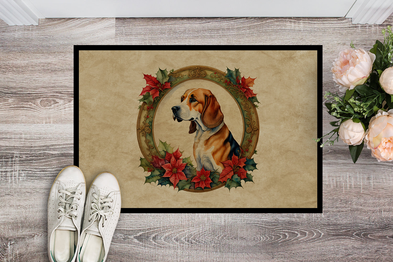 Buy this American Foxhound Christmas Flowers Doormat