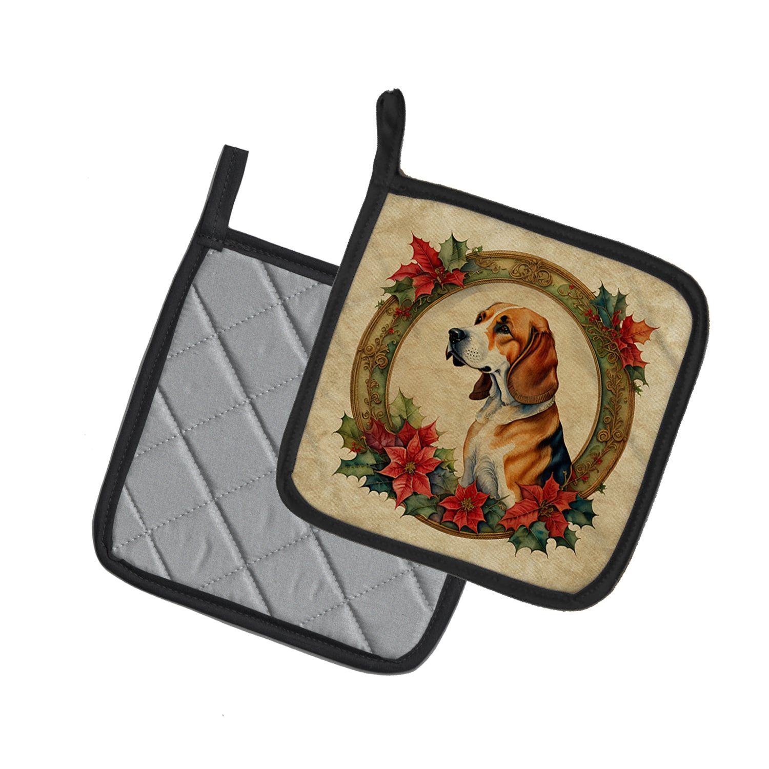 Buy this American Foxhound Christmas Flowers Pair of Pot Holders