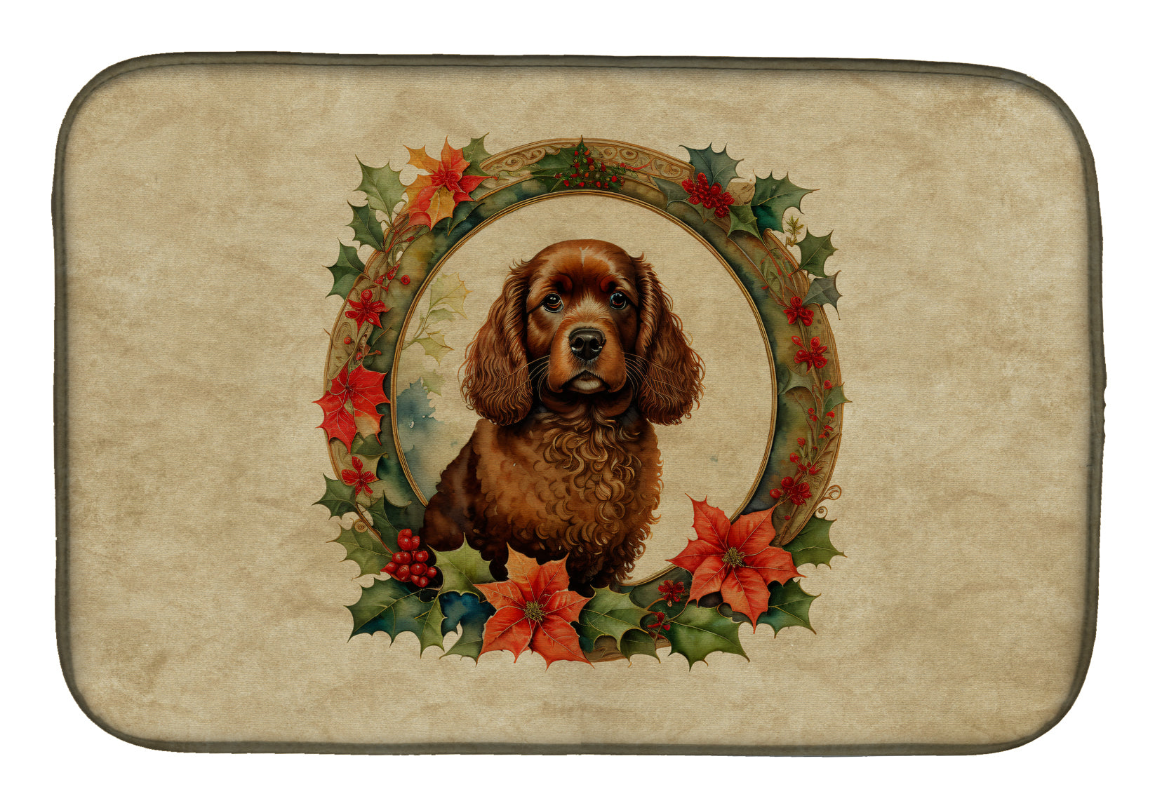 Buy this American Water Spaniel Christmas Flowers Dish Drying Mat