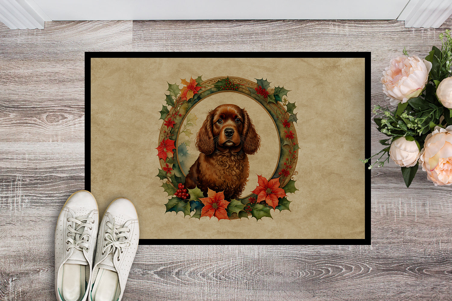 Buy this American Water Spaniel Christmas Flowers Doormat