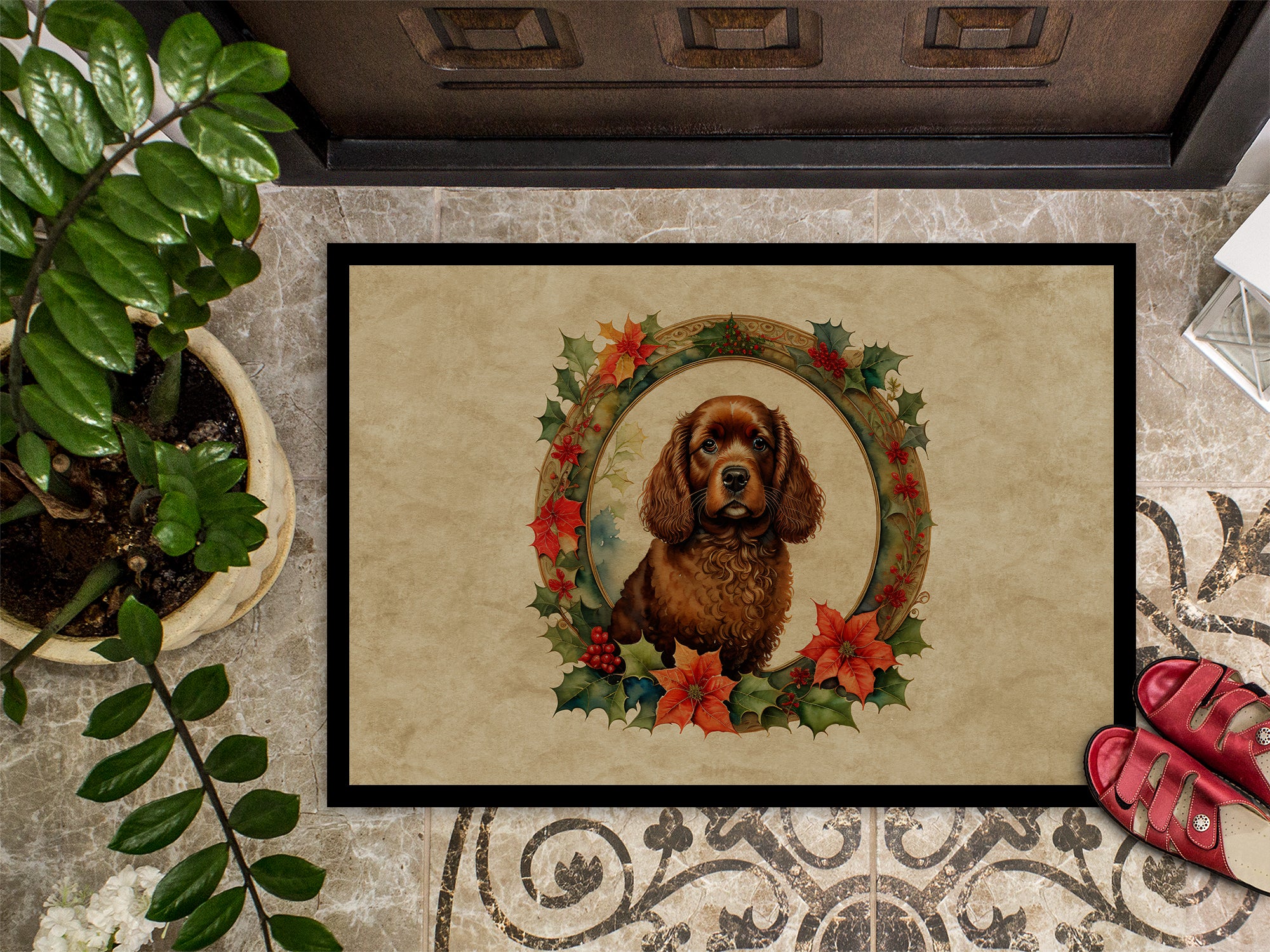 American Water Spaniel Christmas Flowers Doormat