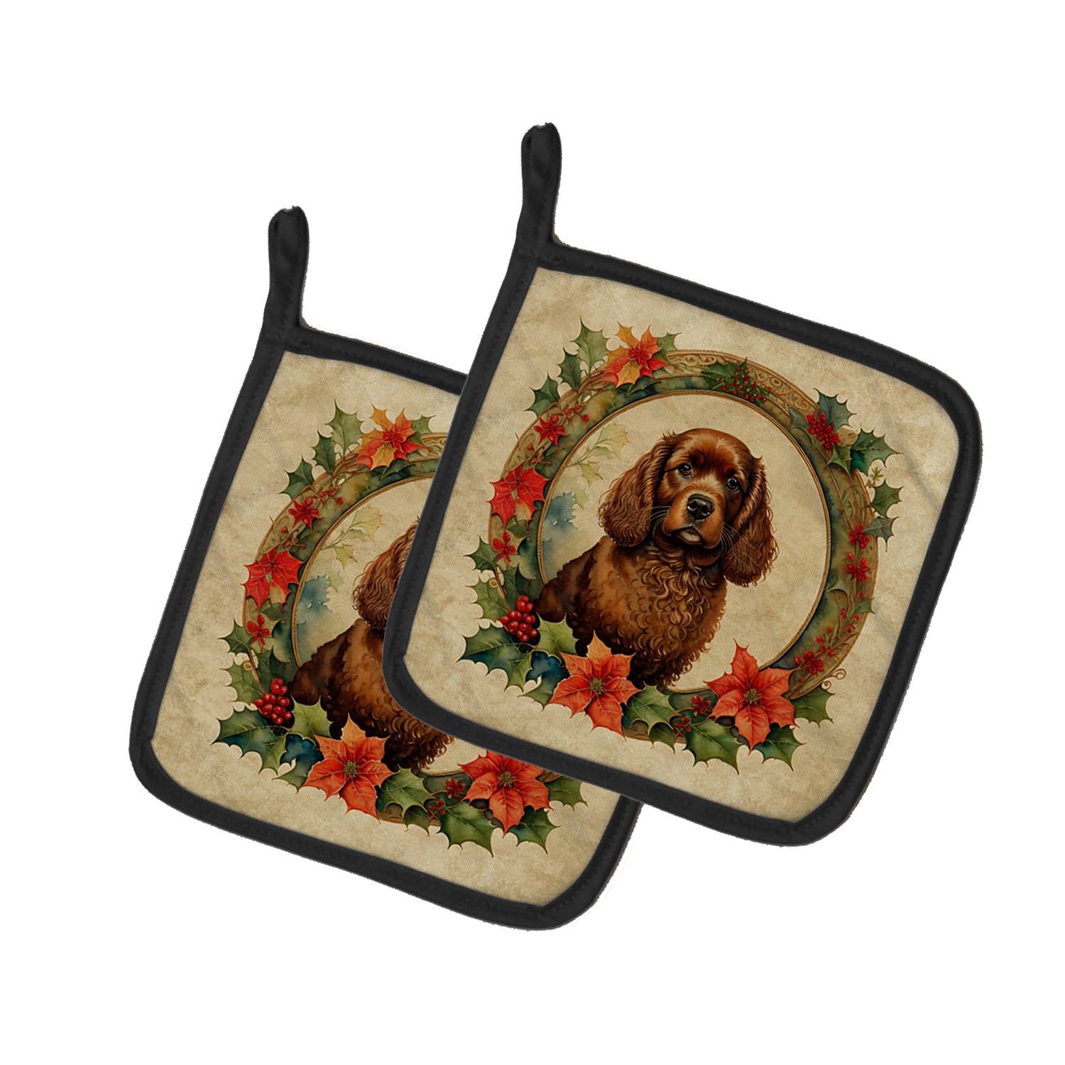 Buy this American Water Spaniel Christmas Flowers Pair of Pot Holders