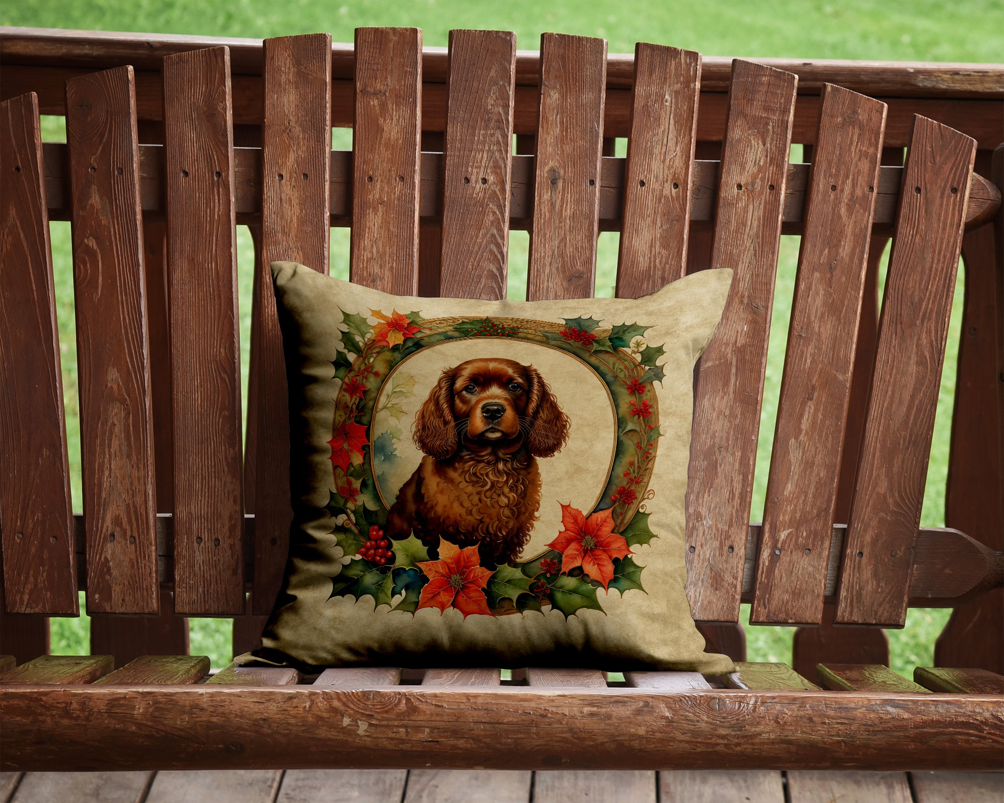 Buy this American Water Spaniel Christmas Flowers Throw Pillow