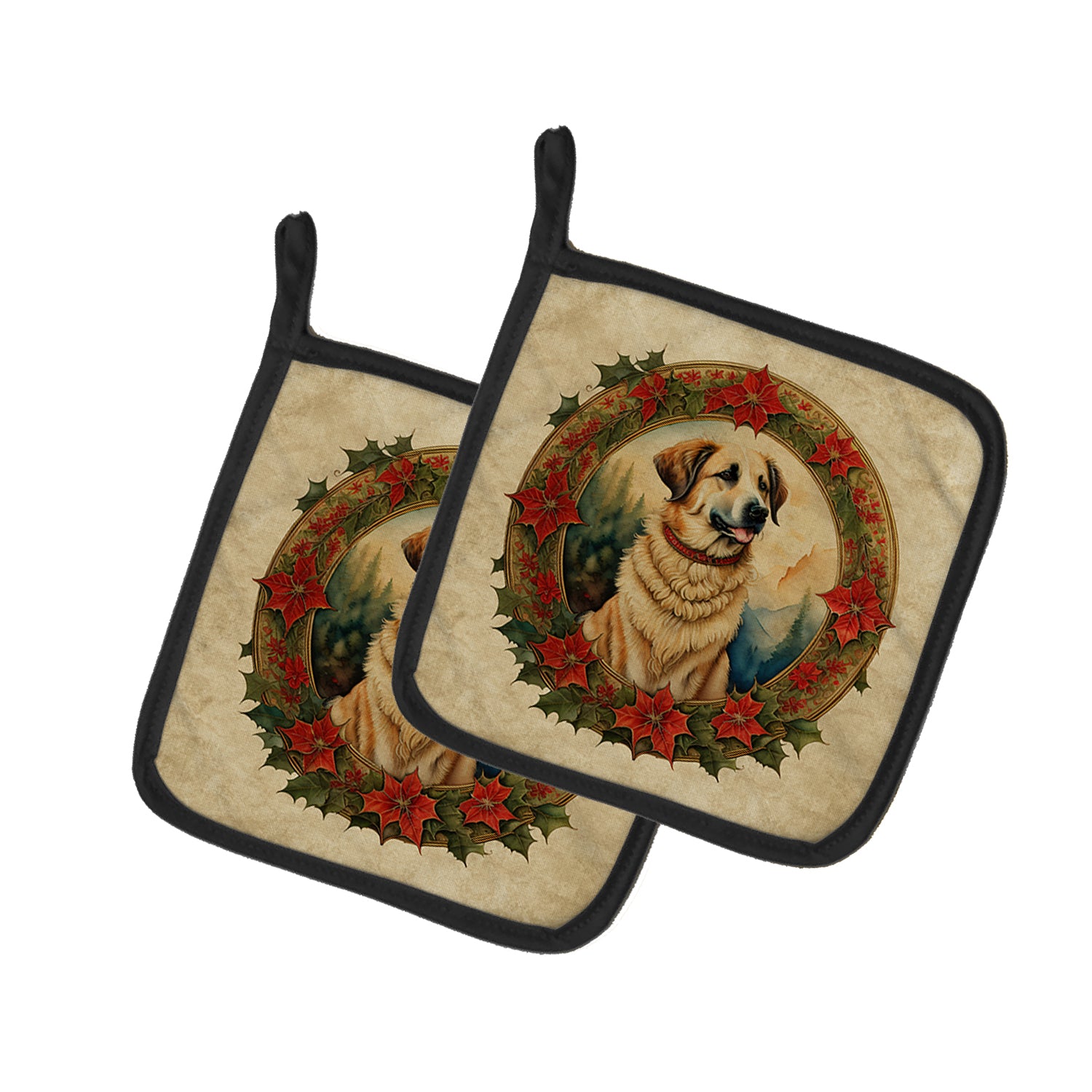 Buy this Anatolian Shepherd Dog Christmas Flowers Pair of Pot Holders