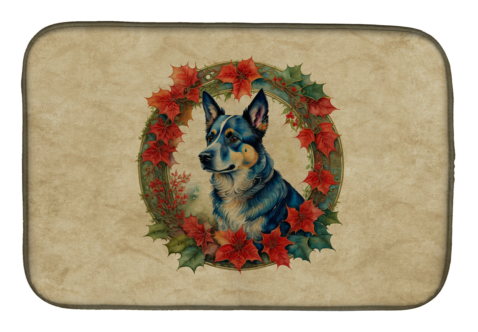 Buy this Australian Cattle Dog Christmas Flowers Dish Drying Mat