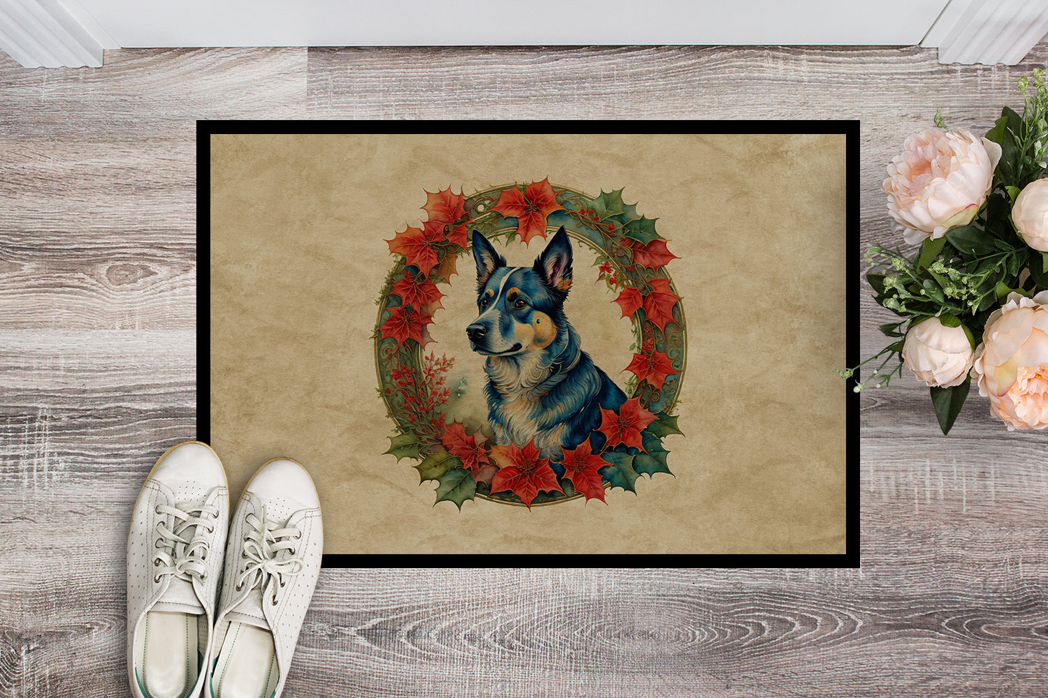 Buy this Australian Cattle Dog Christmas Flowers Doormat