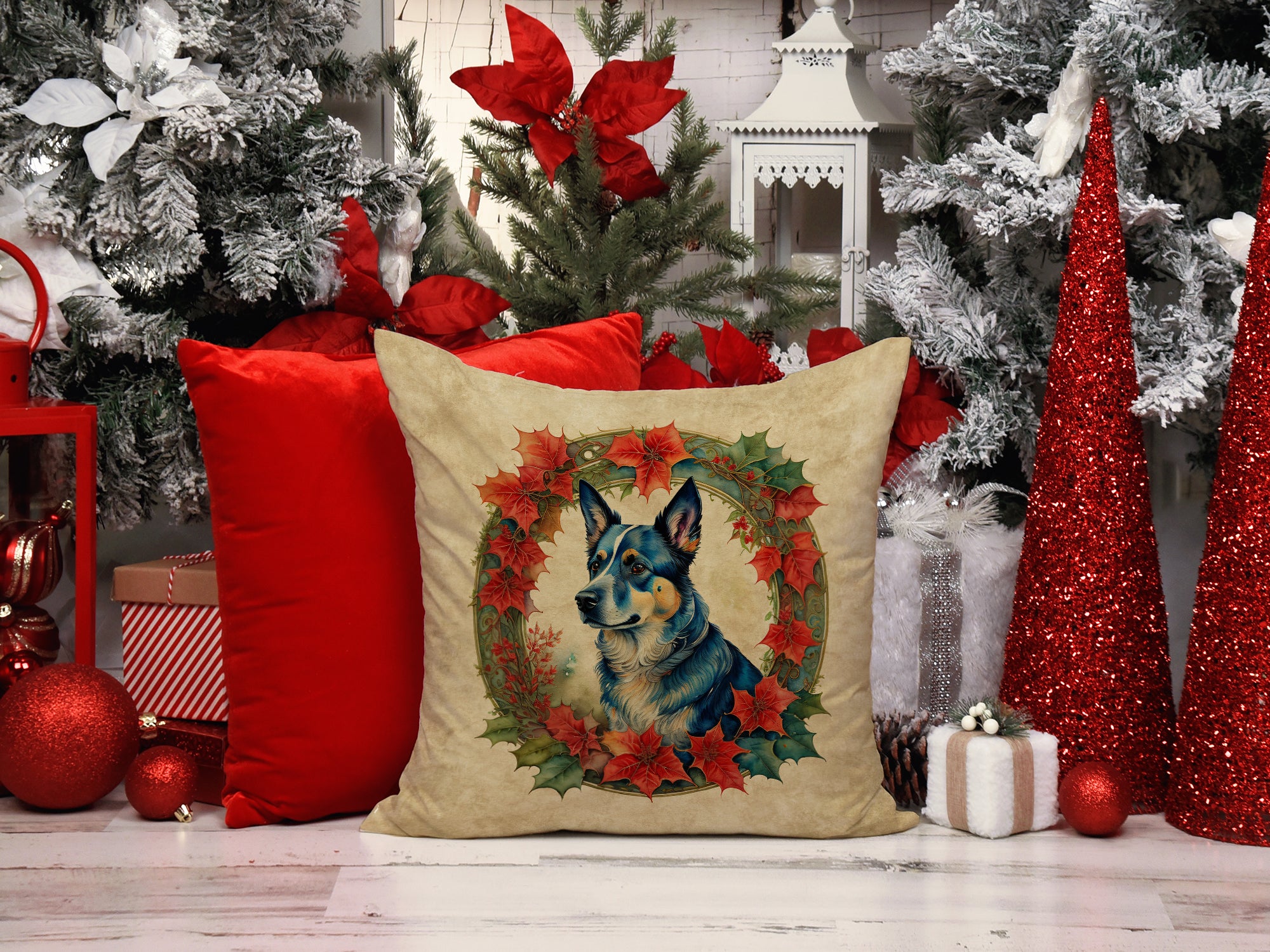 Buy this Australian Cattle Dog Christmas Flowers Throw Pillow