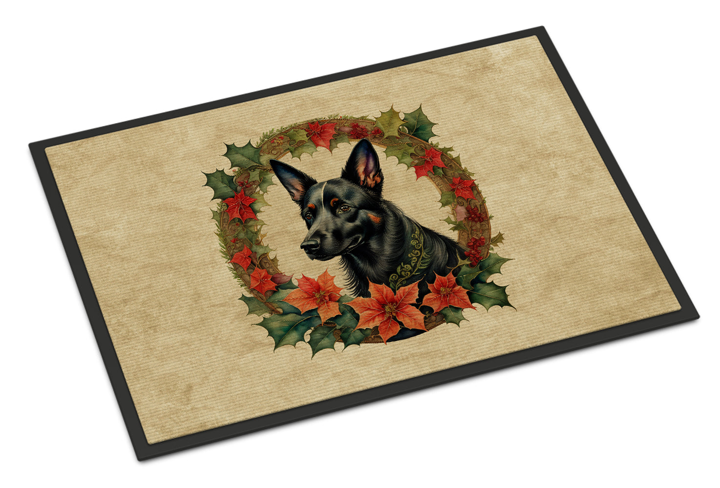 Buy this Australian Kelpie Christmas Flowers Doormat