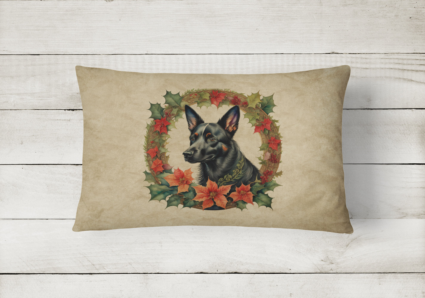 Buy this Australian Kelpie Christmas Flowers Throw Pillow