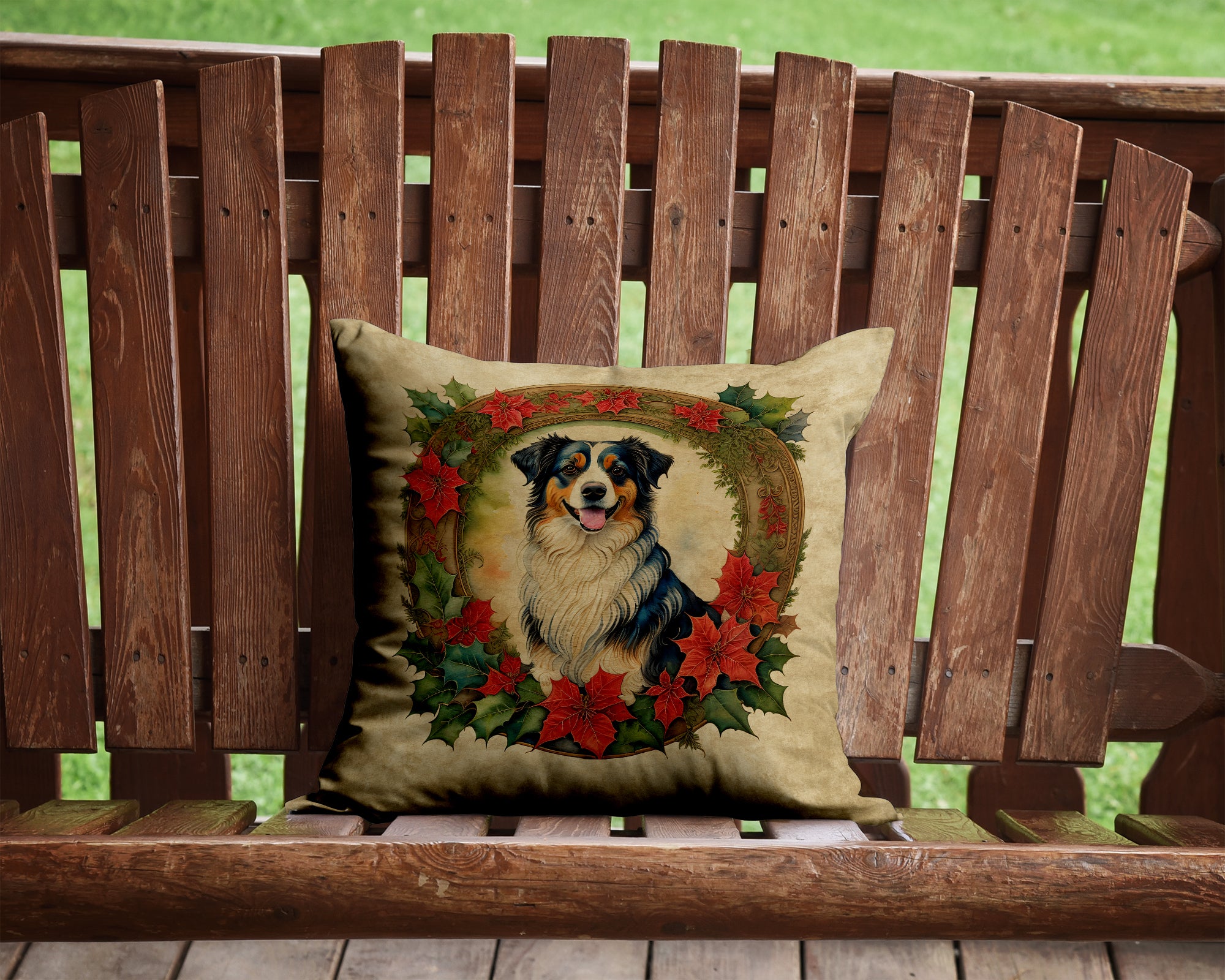 Buy this Australian Shepherd Christmas Flowers Throw Pillow