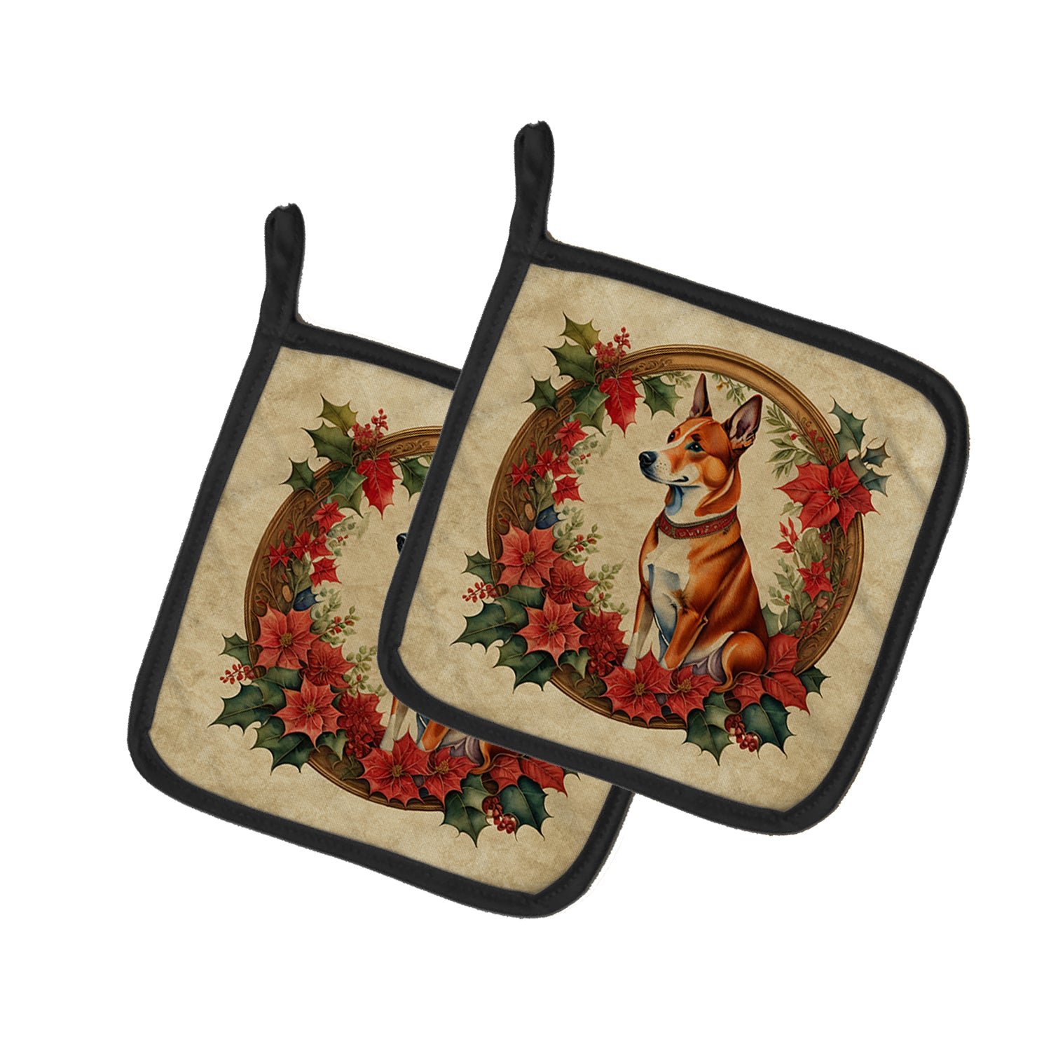 Buy this Basenji Christmas Flowers Pair of Pot Holders