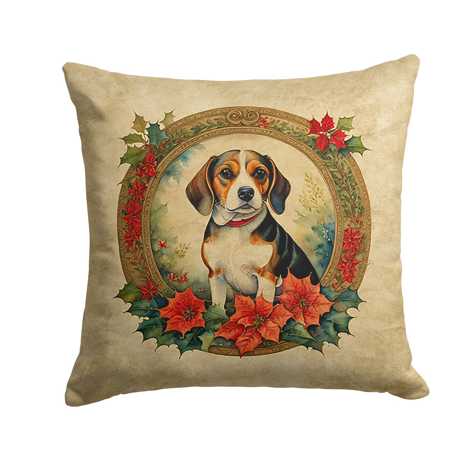 Buy this Beagle Christmas Flowers Throw Pillow