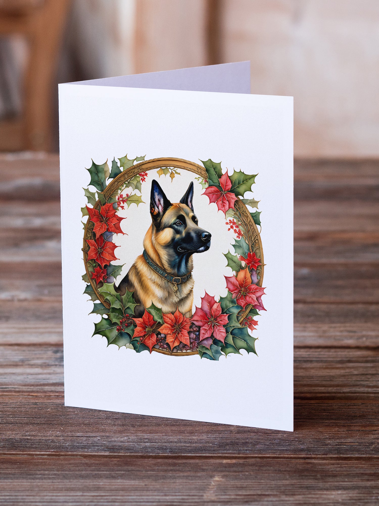 Buy this Belgian Malinois Christmas Flowers Greeting Cards Pack of 8