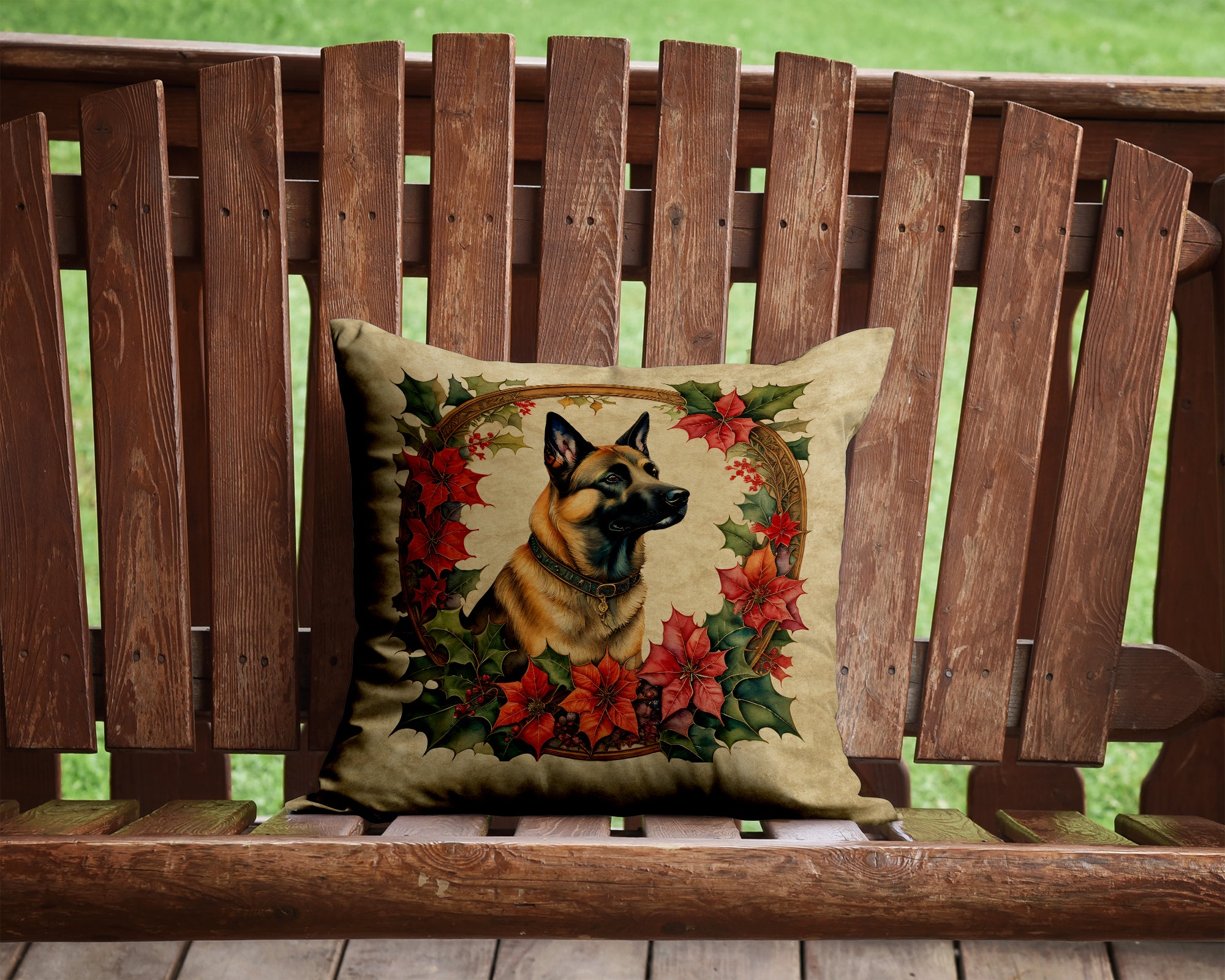 Belgian Malinois Christmas Flowers Throw Pillow