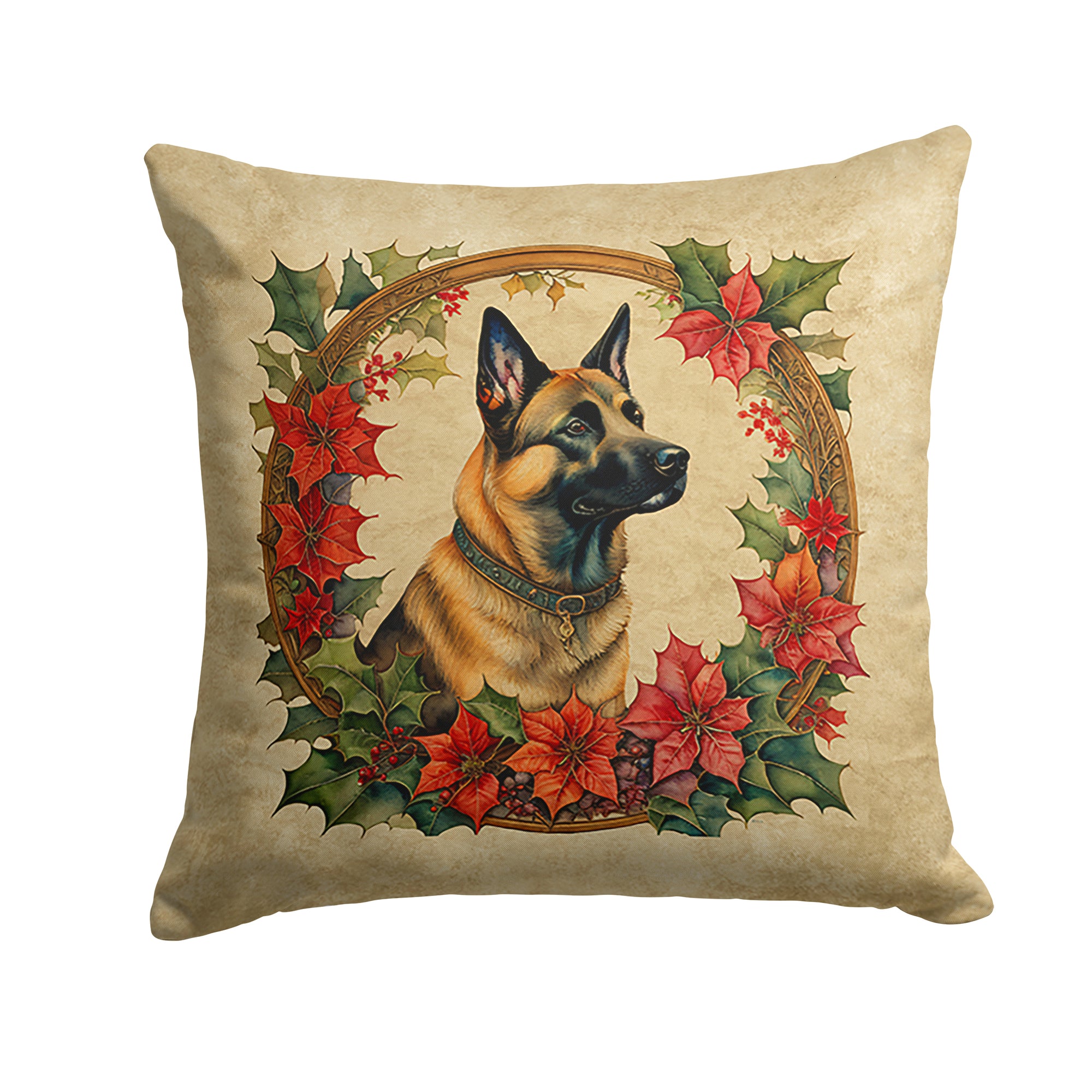 Buy this Belgian Malinois Christmas Flowers Throw Pillow