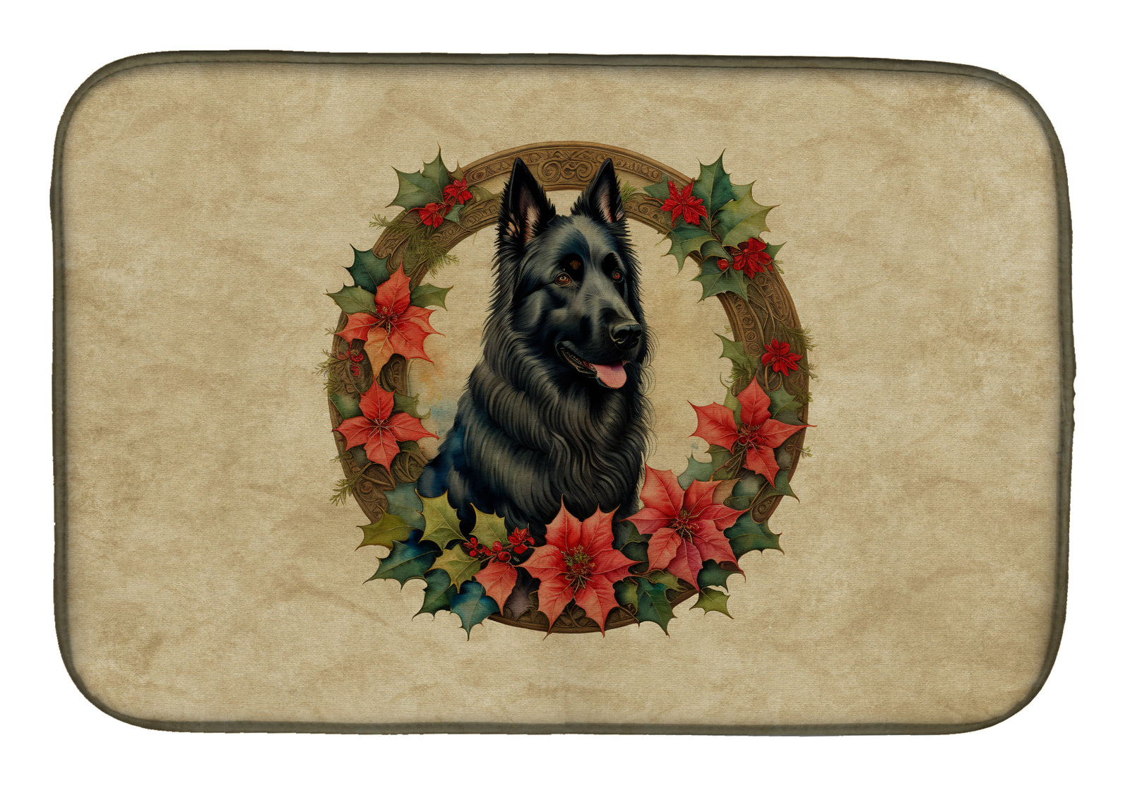 Buy this Belgian Sheepdog Christmas Flowers Dish Drying Mat