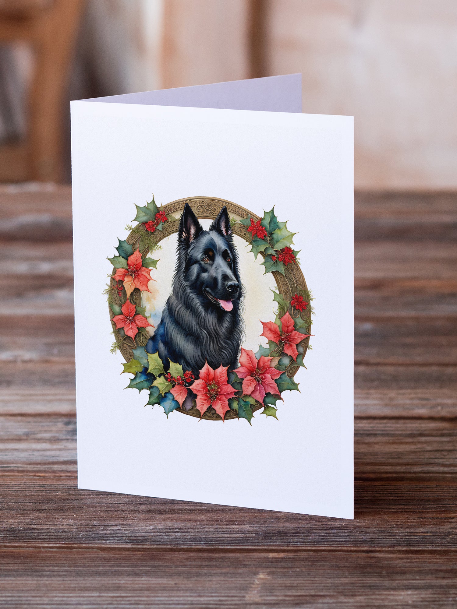 Buy this Belgian Sheepdog Christmas Flowers Greeting Cards Pack of 8