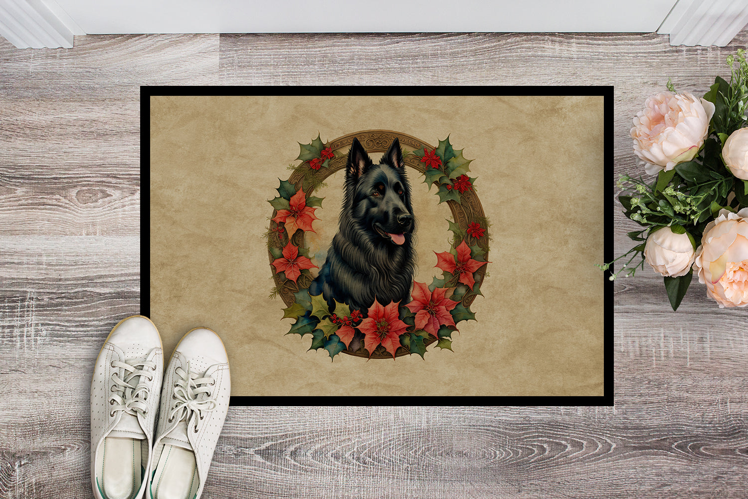 Buy this Belgian Sheepdog Christmas Flowers Doormat