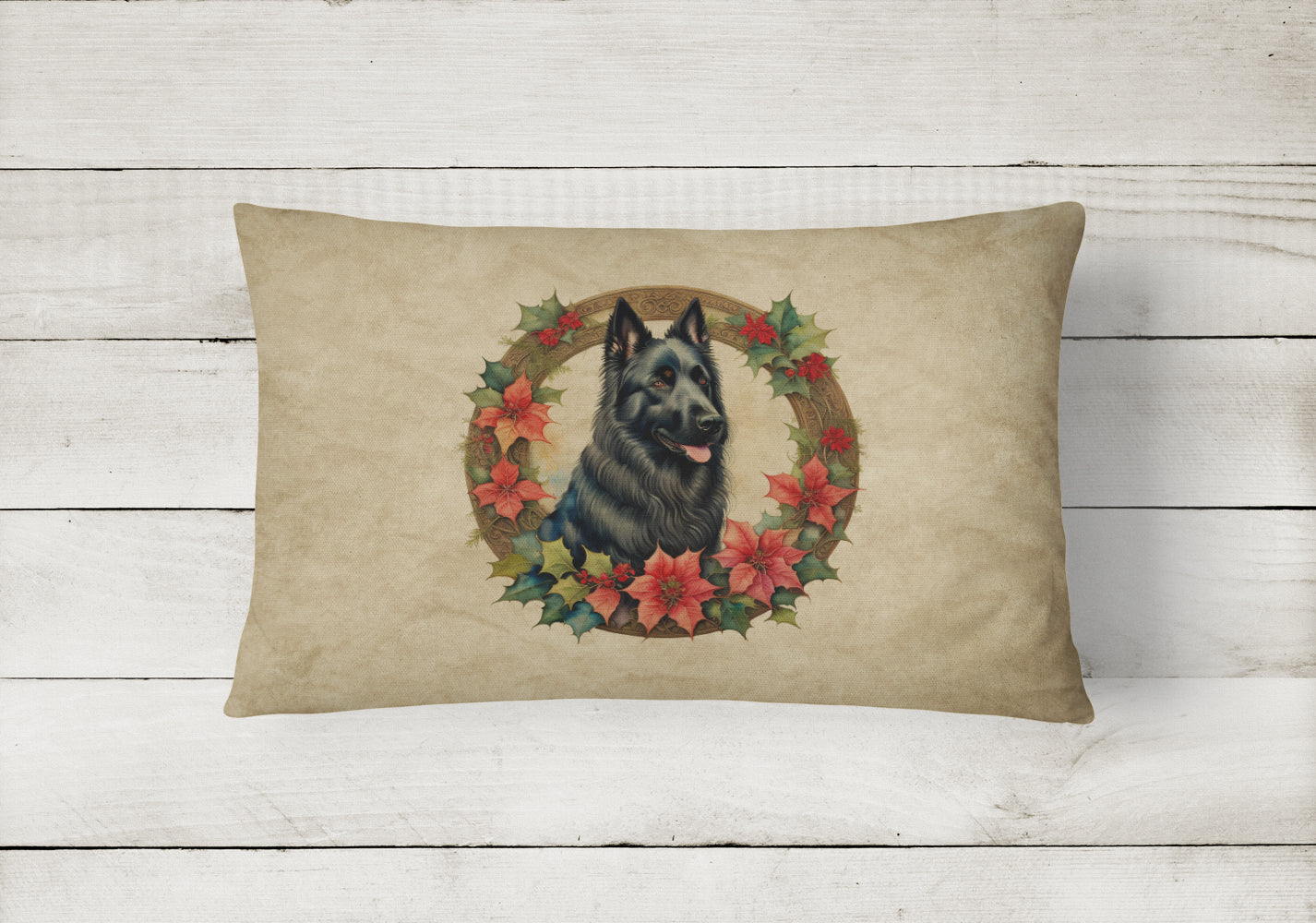 Buy this Belgian Sheepdog Christmas Flowers Throw Pillow