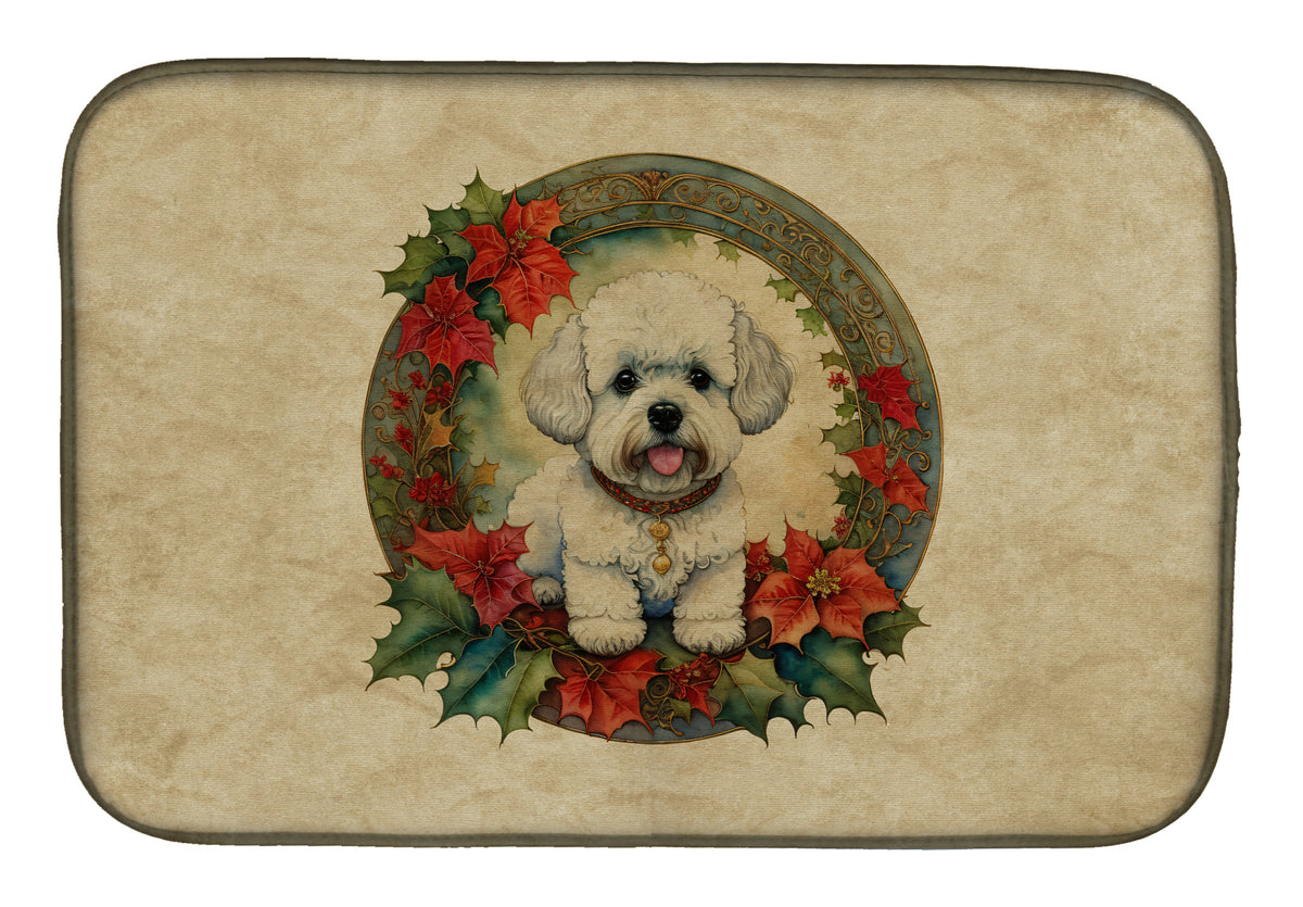 Buy this Bichon Frise Christmas Flowers Dish Drying Mat