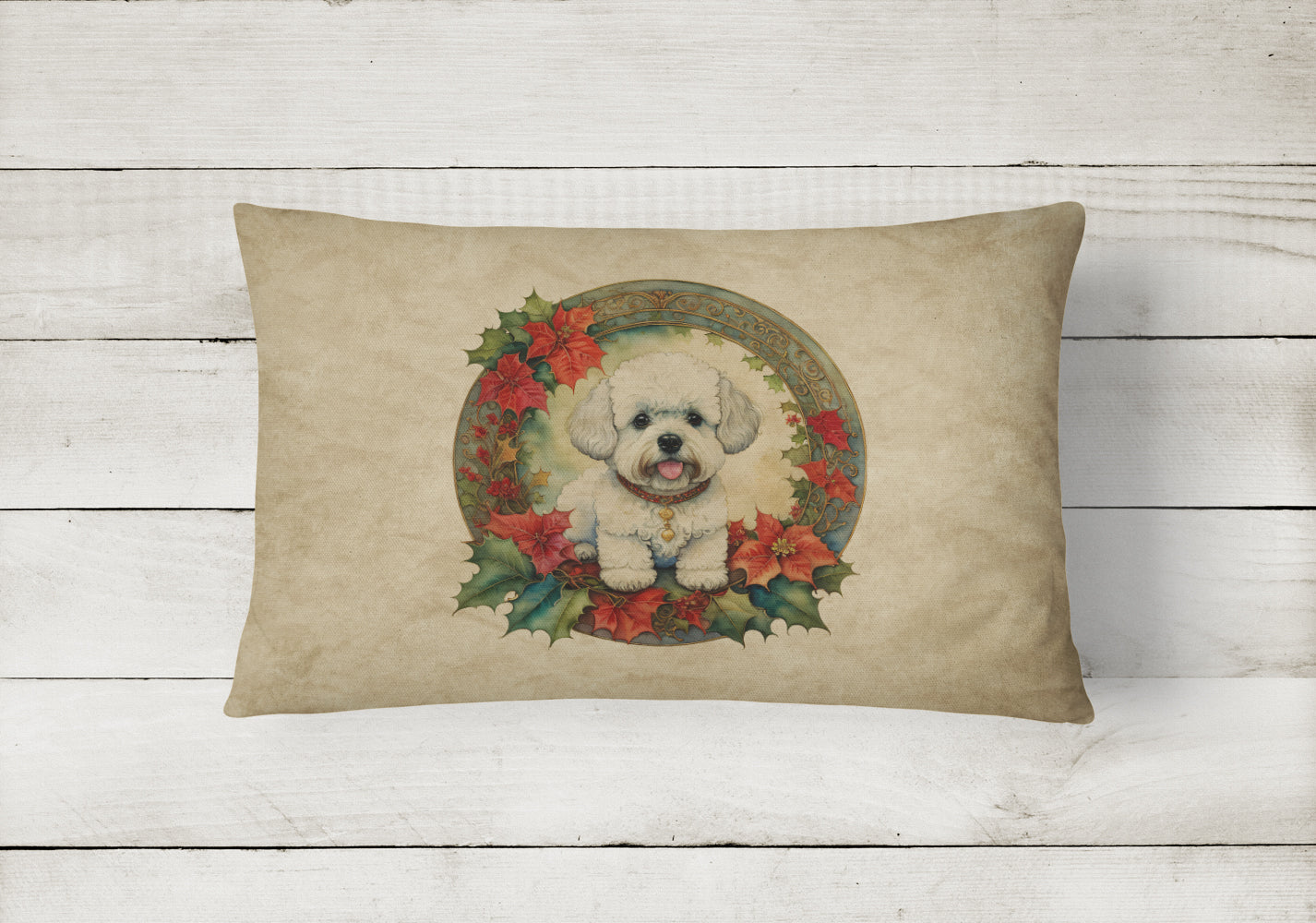 Buy this Bichon Frise Christmas Flowers Throw Pillow