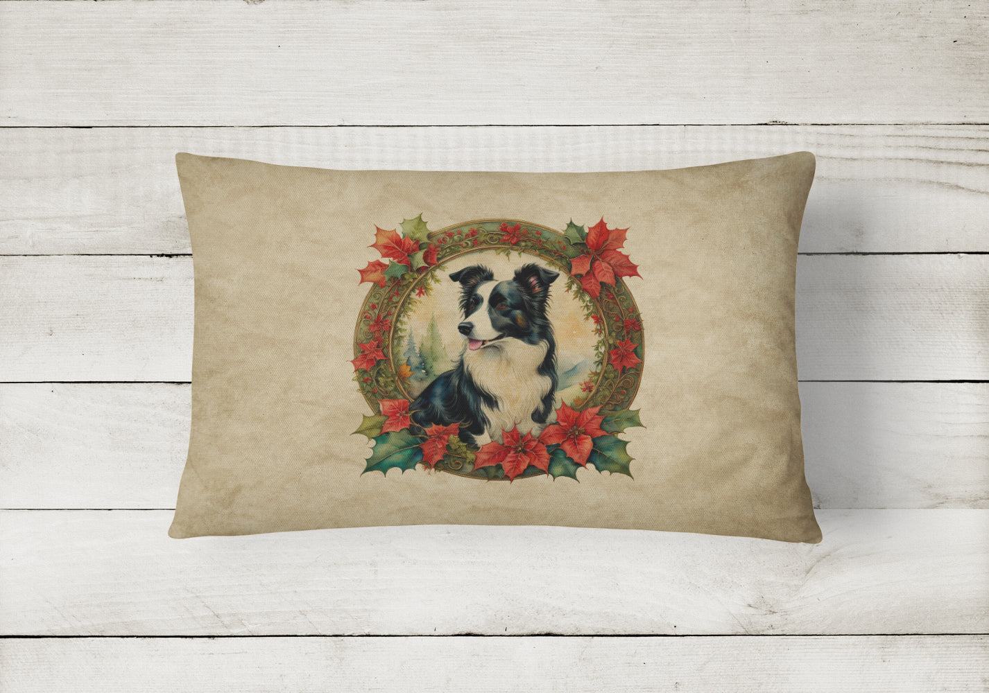 Buy this Border Collie Christmas Flowers Throw Pillow