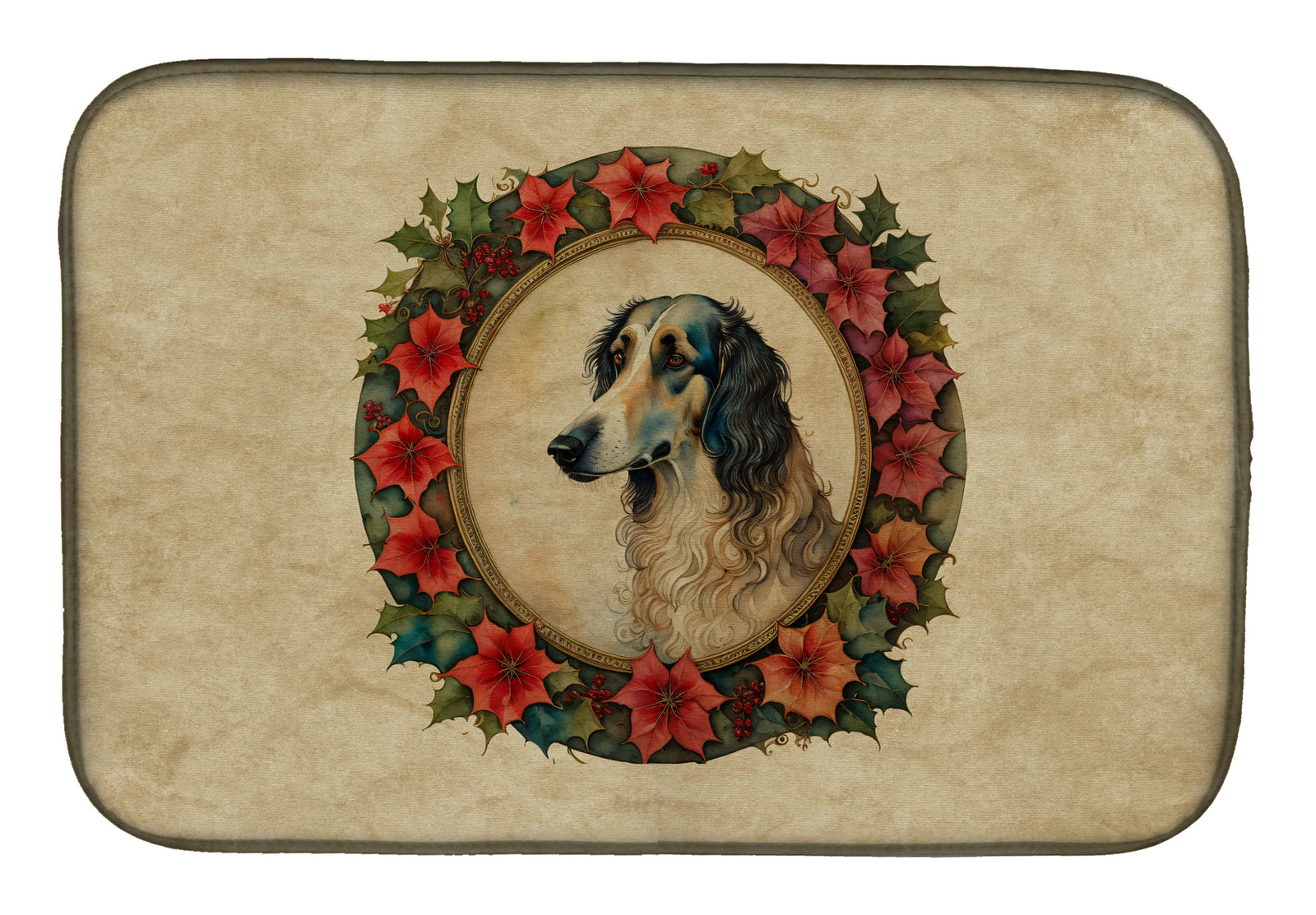 Buy this Borzoi Christmas Flowers Dish Drying Mat