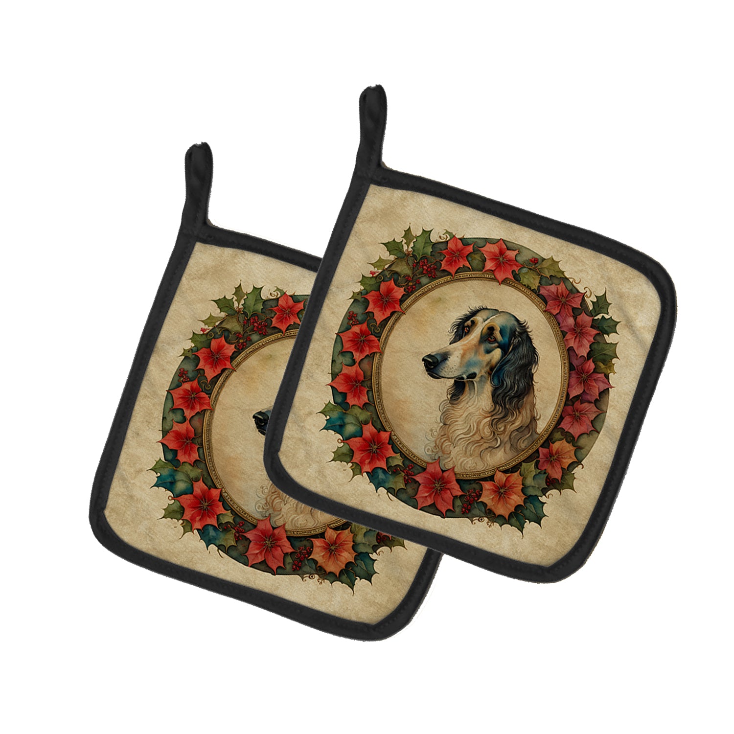 Buy this Borzoi Christmas Flowers Pair of Pot Holders