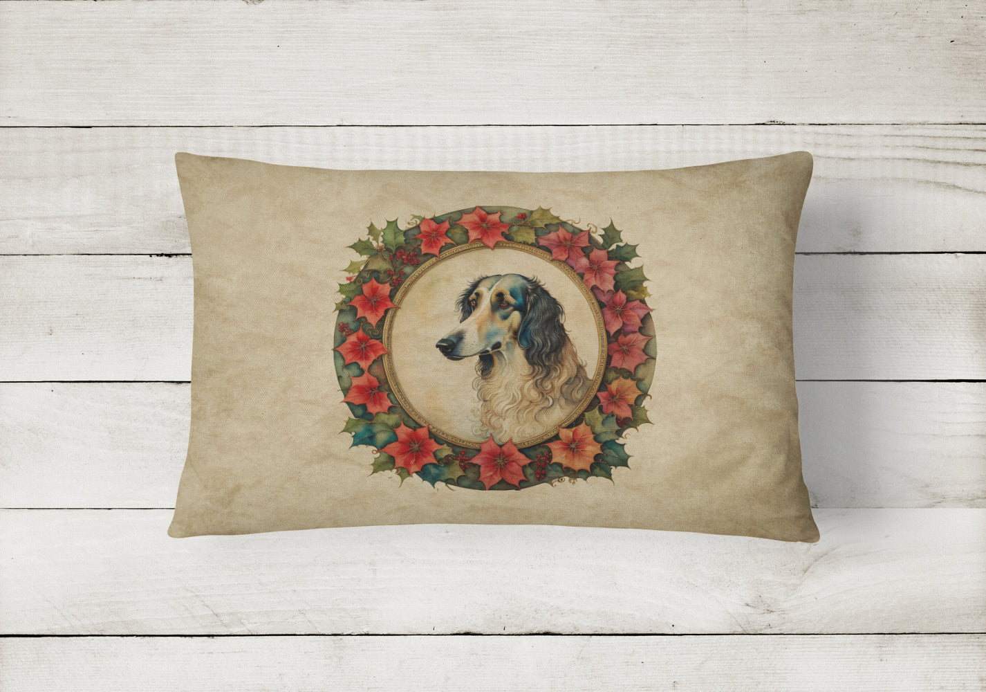 Borzoi Christmas Flowers Throw Pillow