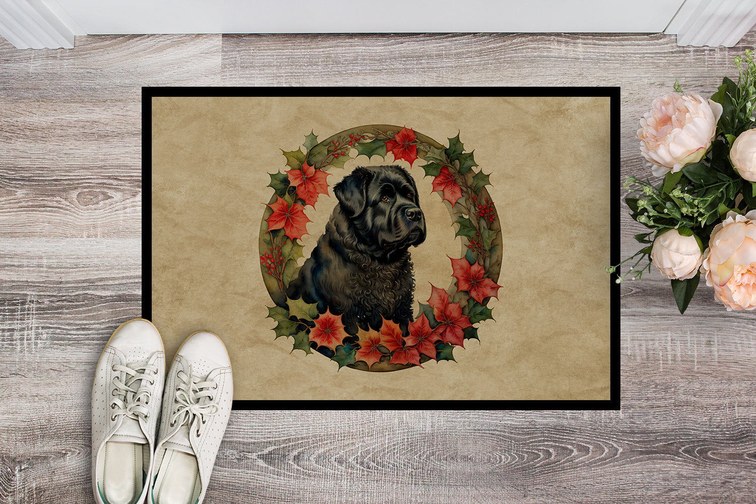 Buy this Bouvier des Flandres Christmas Flowers Doormat