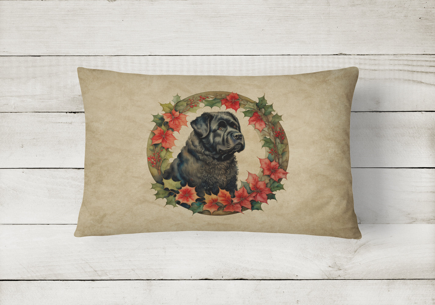 Bouvier des Flandres Christmas Flowers Throw Pillow