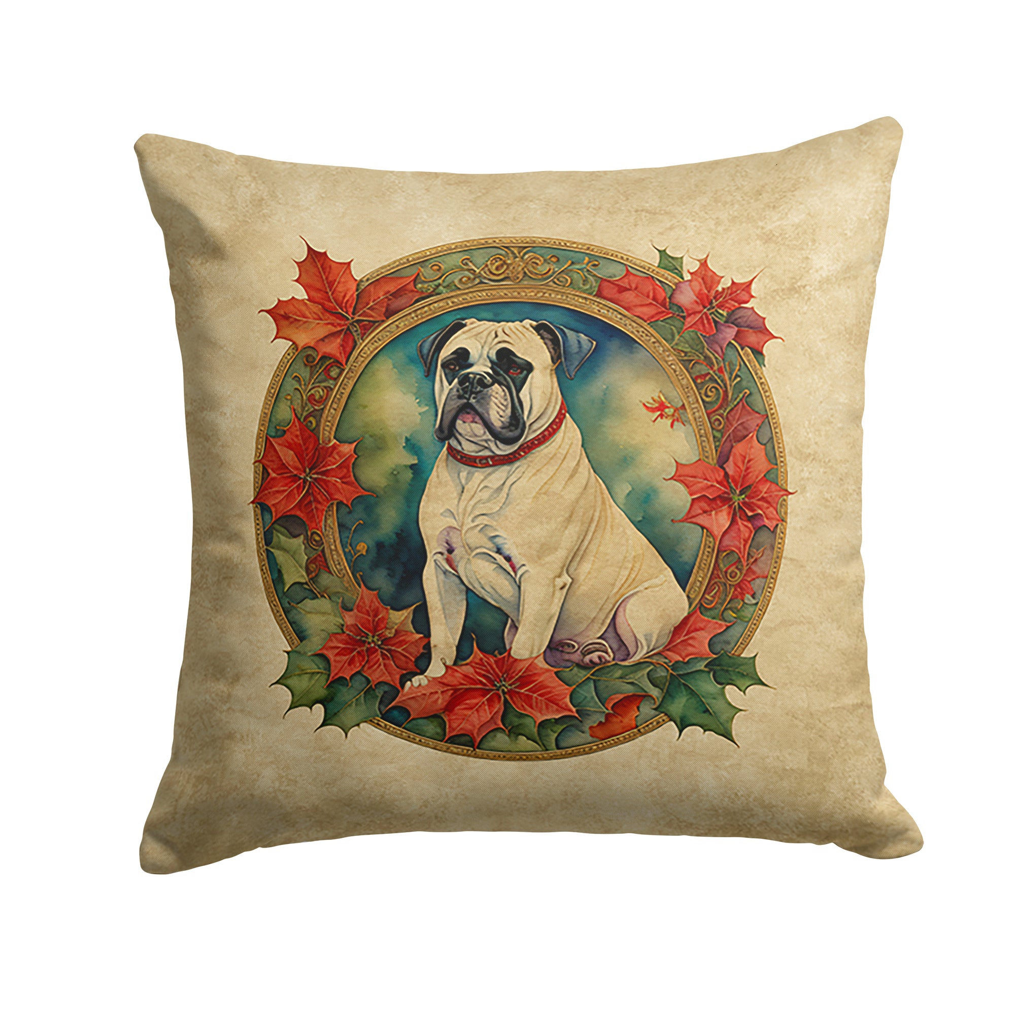 Buy this White Boxer Christmas Flowers Throw Pillow