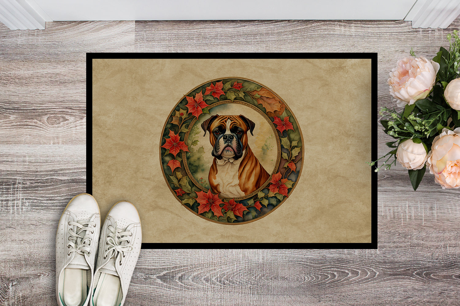 Buy this Boxer Christmas Flowers Doormat