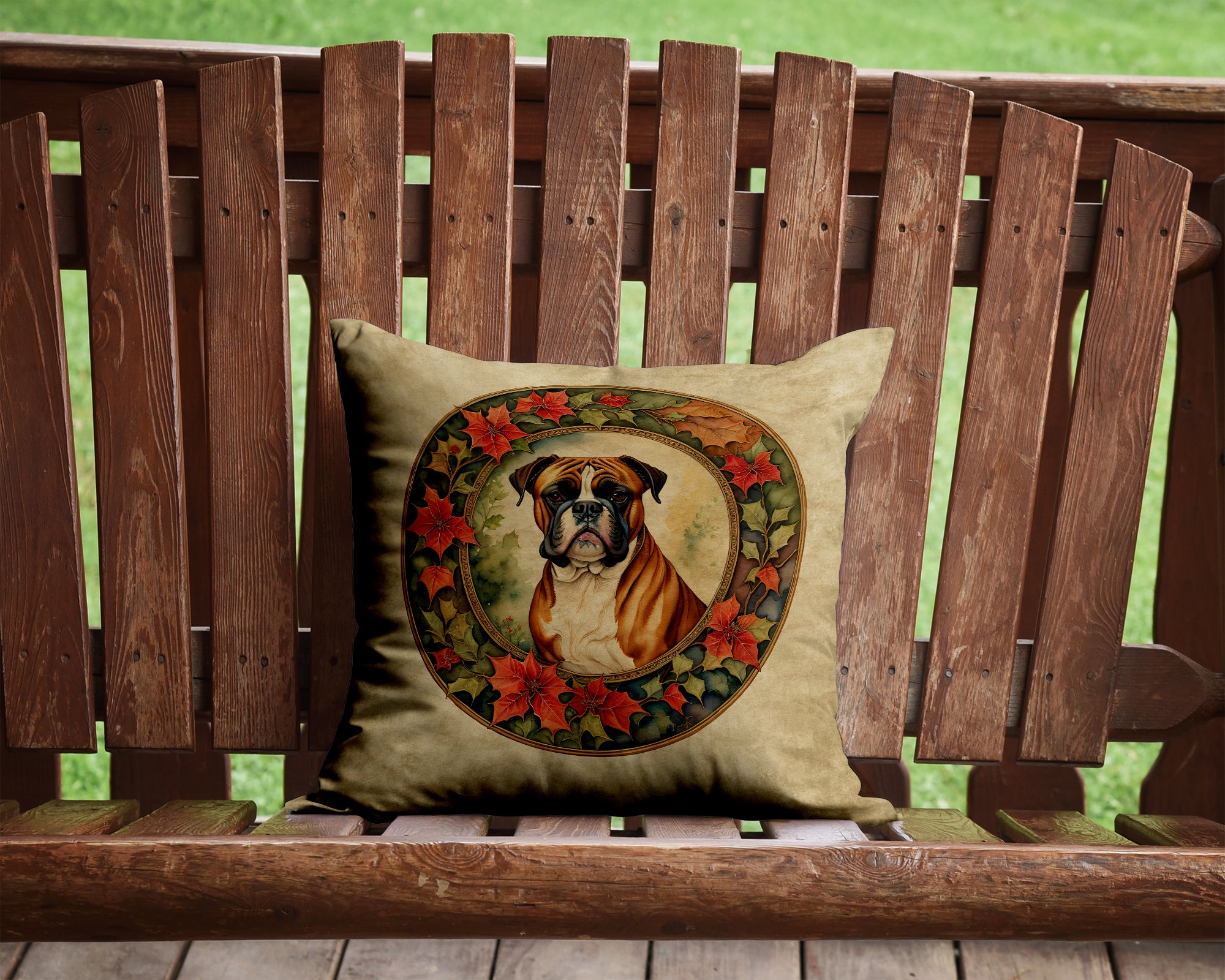 Buy this Boxer Christmas Flowers Throw Pillow