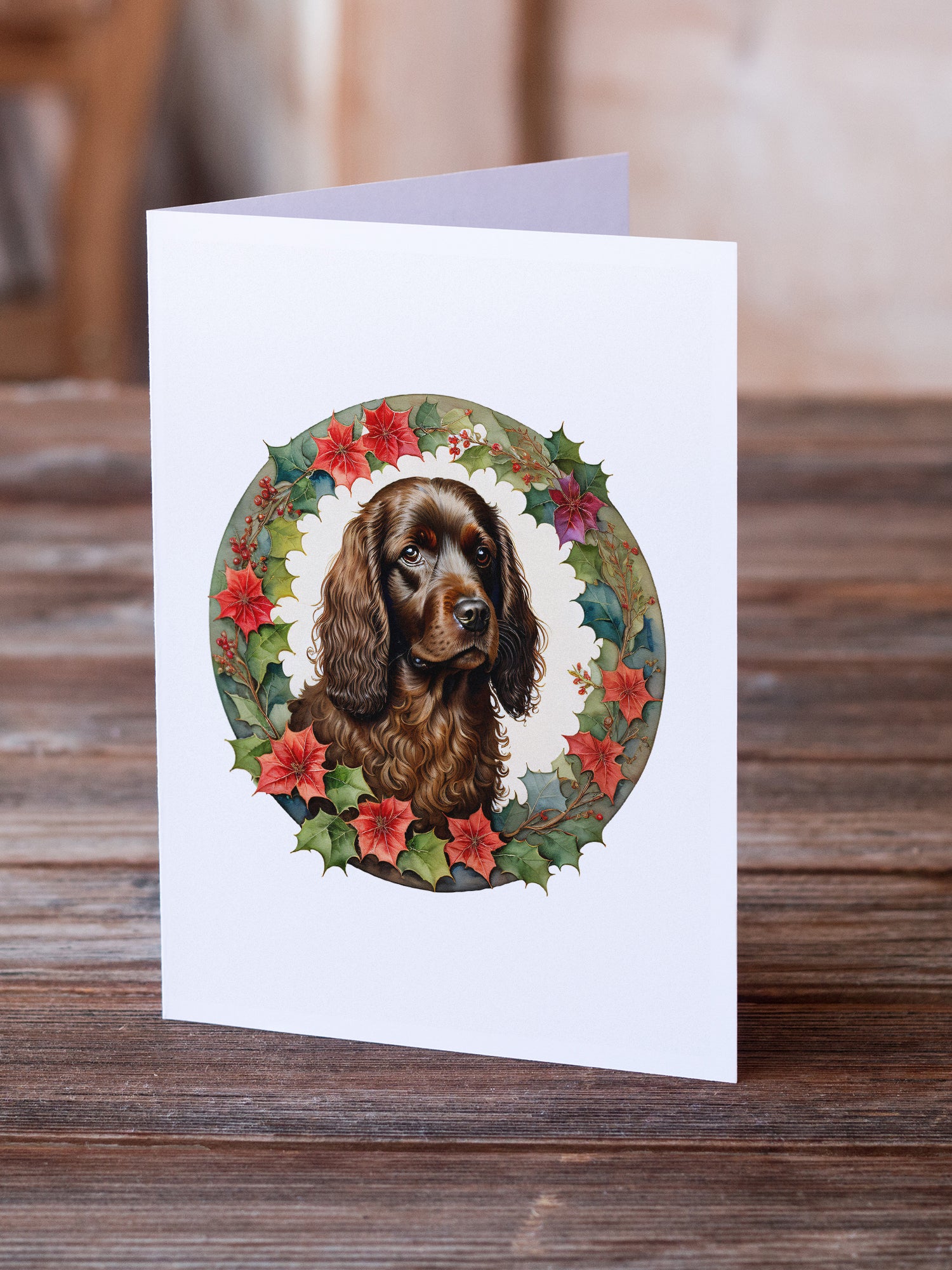 Buy this Boykin Spaniel Christmas Flowers Greeting Cards Pack of 8