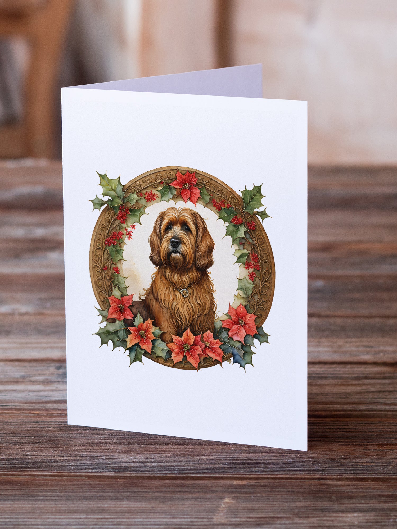 Buy this Briard Christmas Flowers Greeting Cards Pack of 8