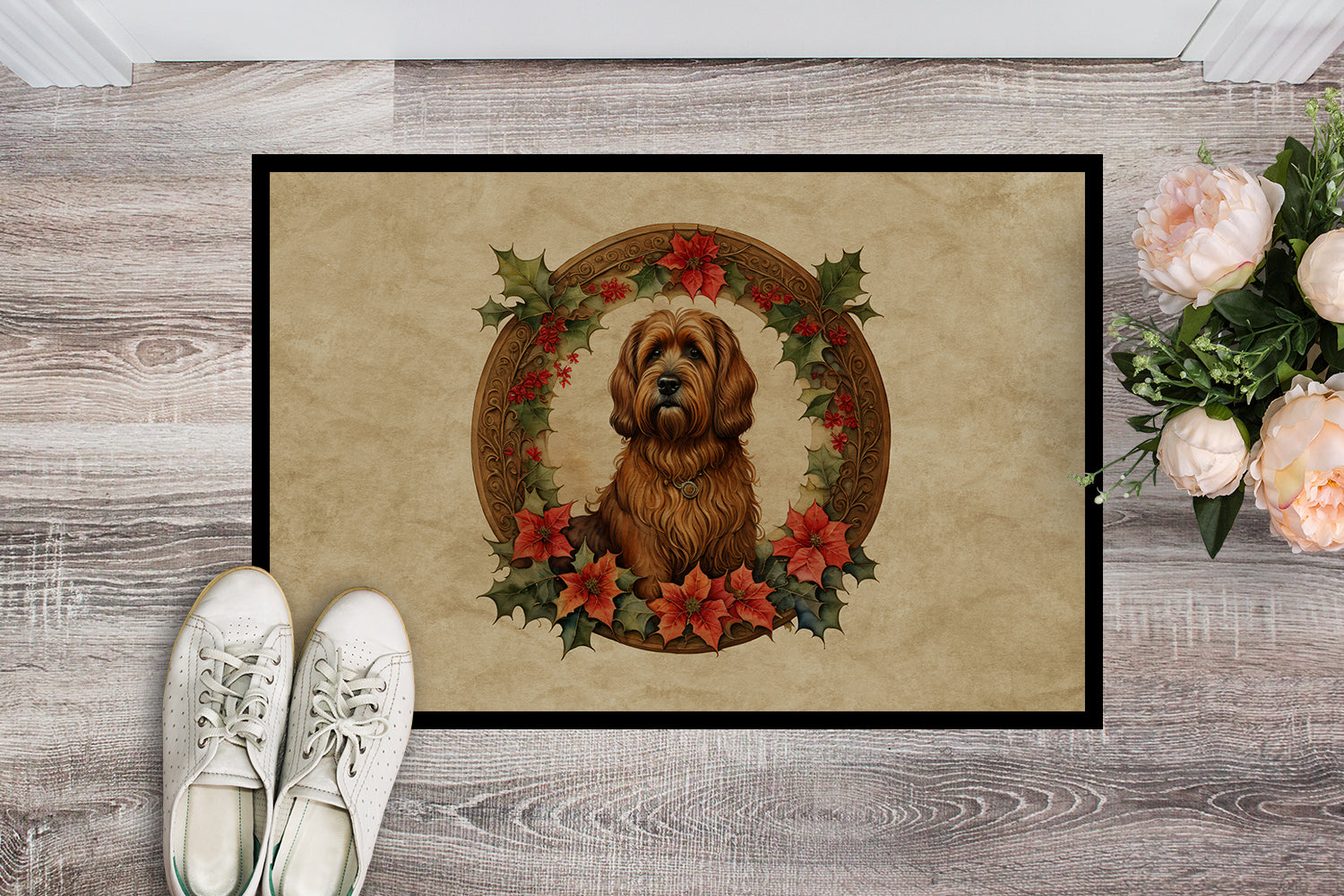 Buy this Briard Christmas Flowers Doormat