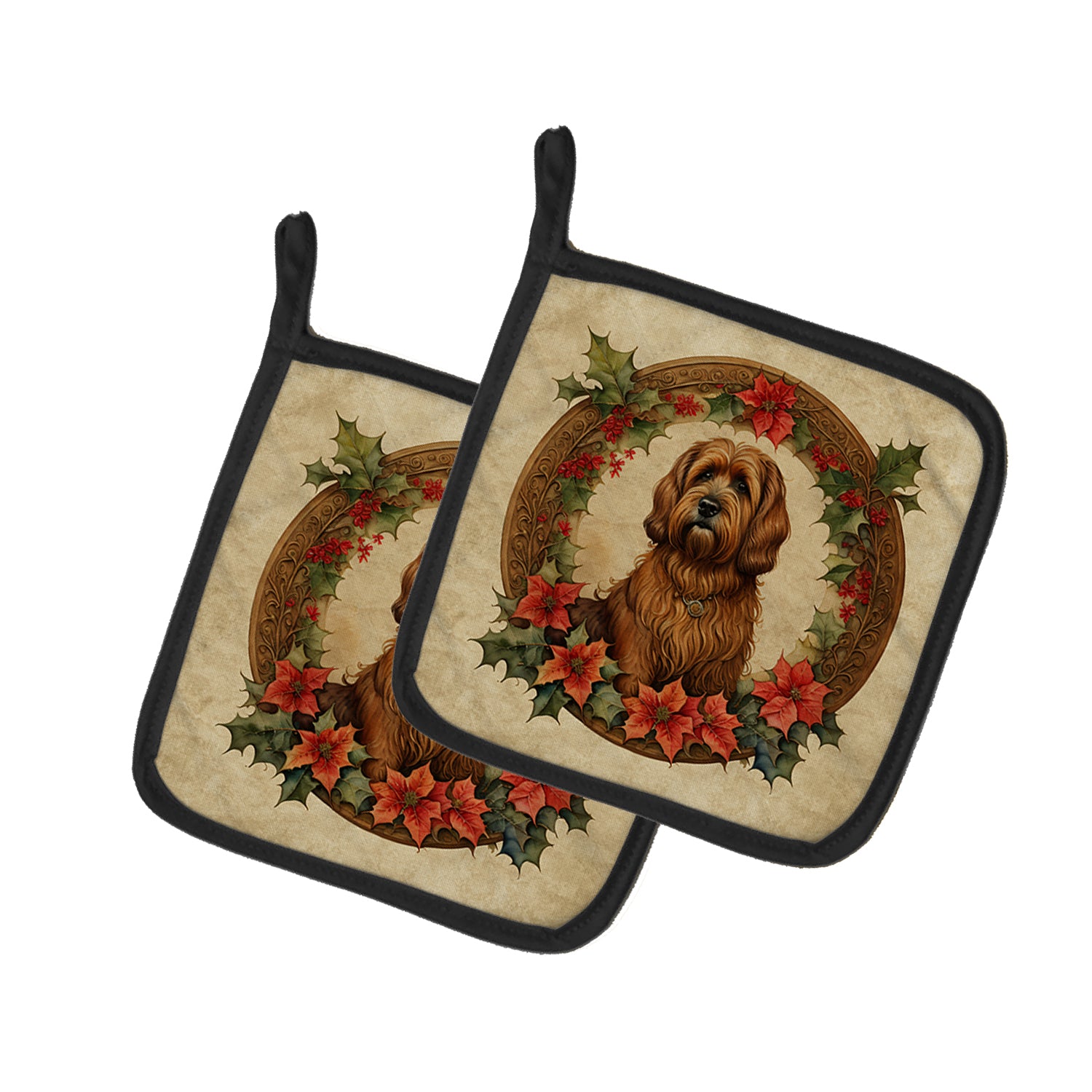 Buy this Briard Christmas Flowers Pair of Pot Holders