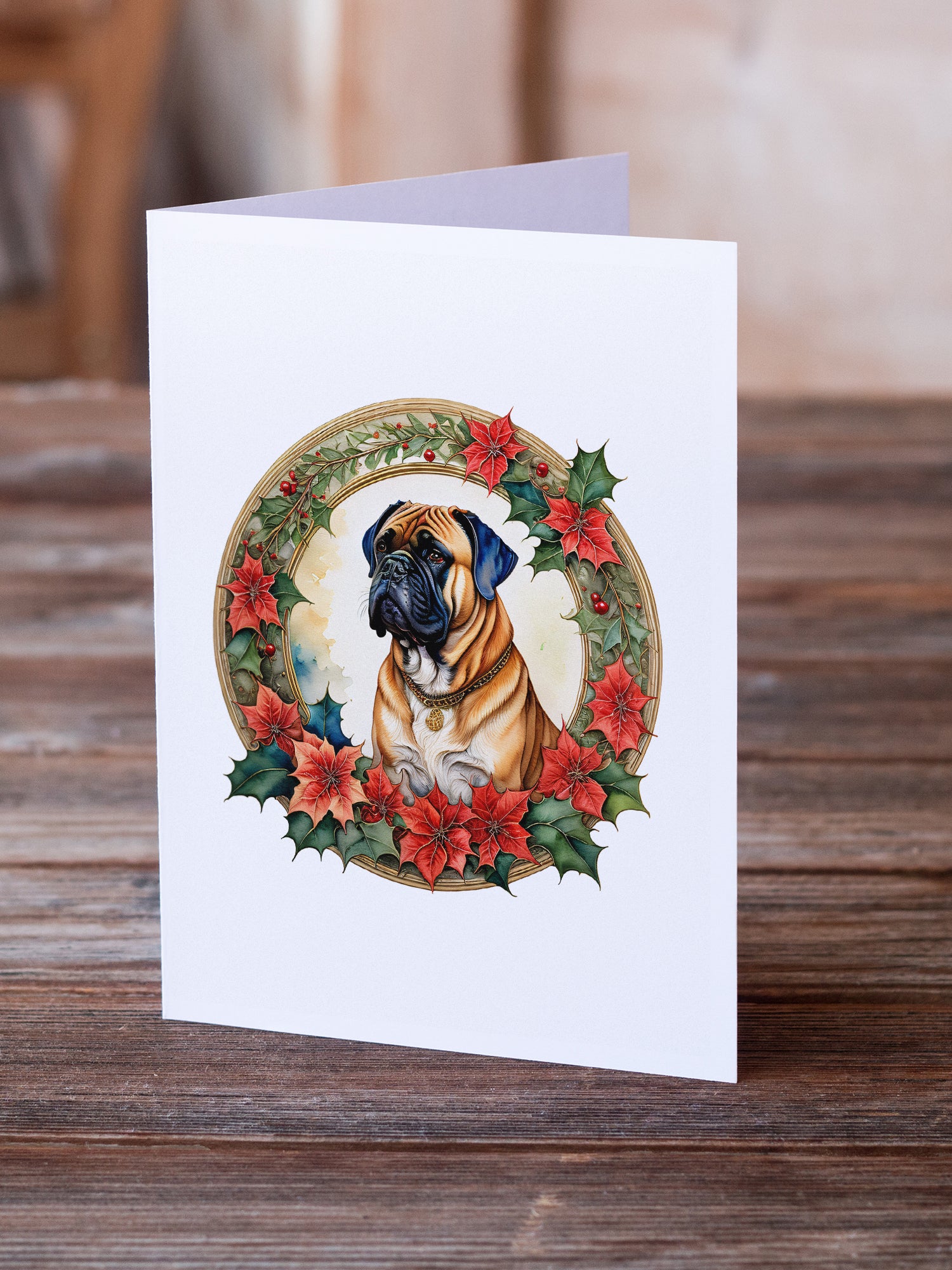 Bullmastiff Christmas Flowers Greeting Cards Pack of 8