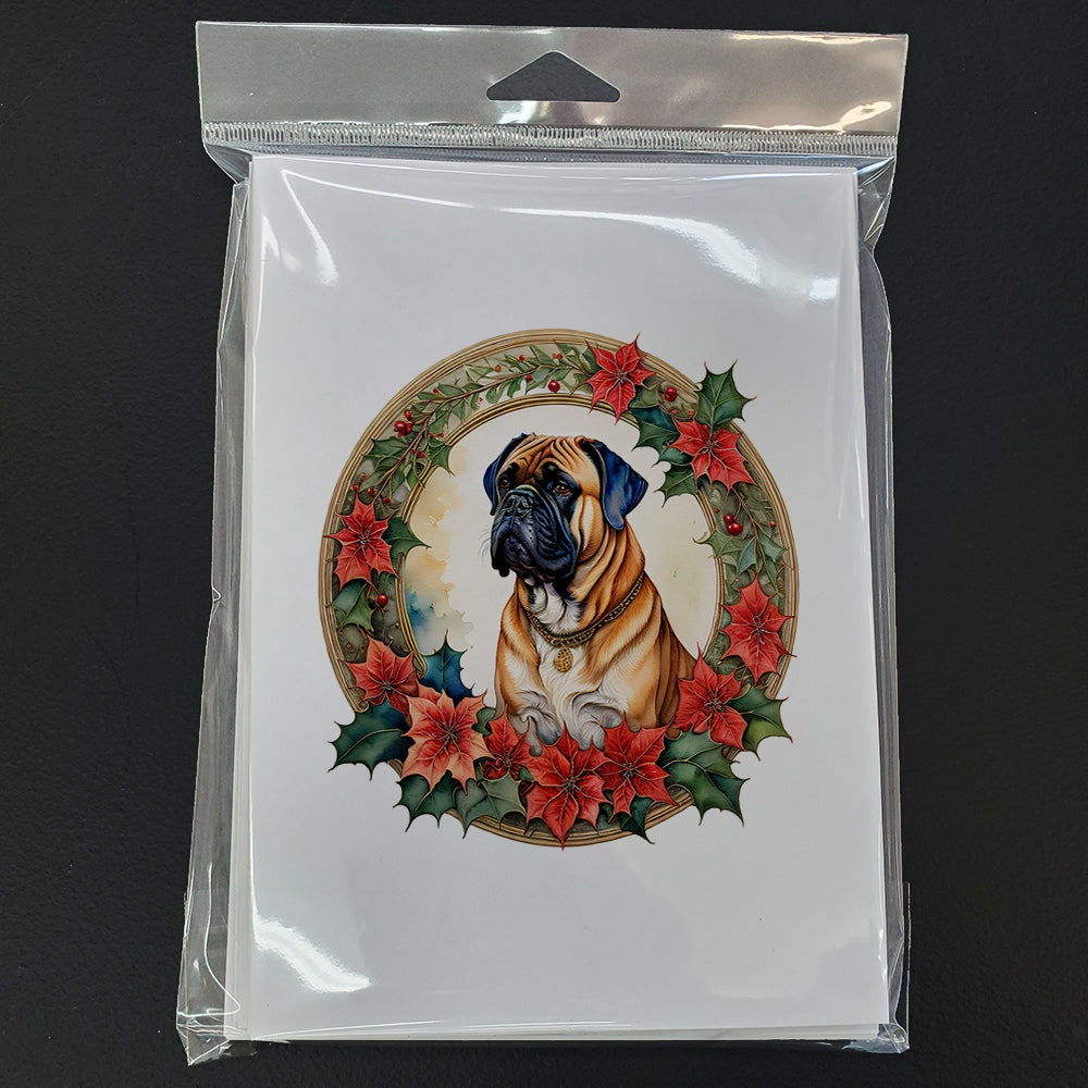 Bullmastiff Christmas Flowers Greeting Cards Pack of 8