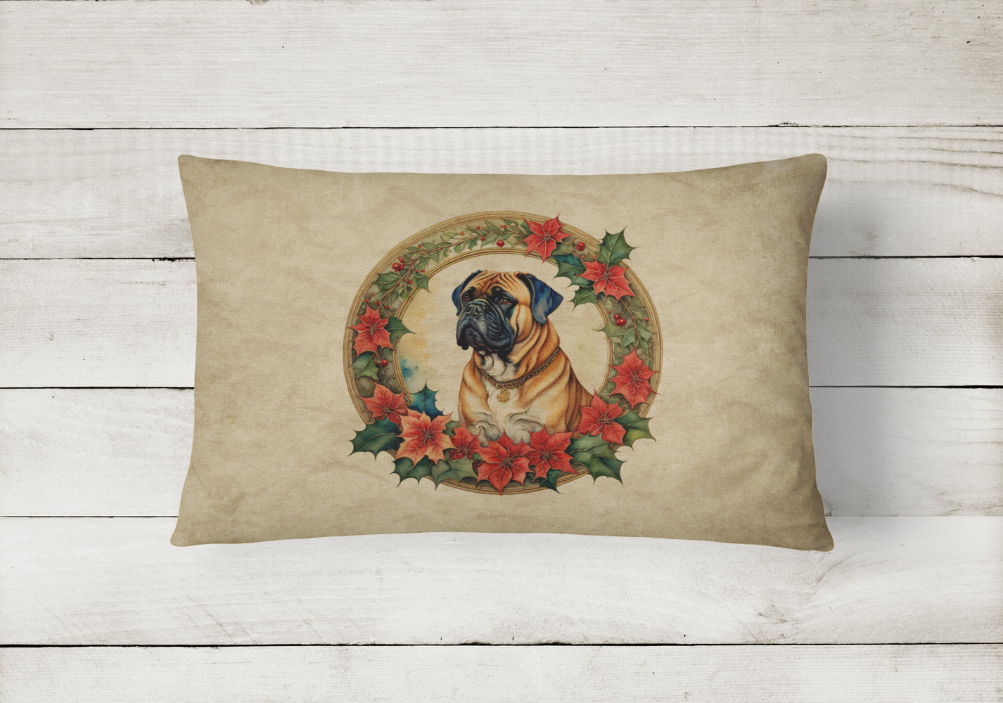 Bullmastiff Christmas Flowers Throw Pillow