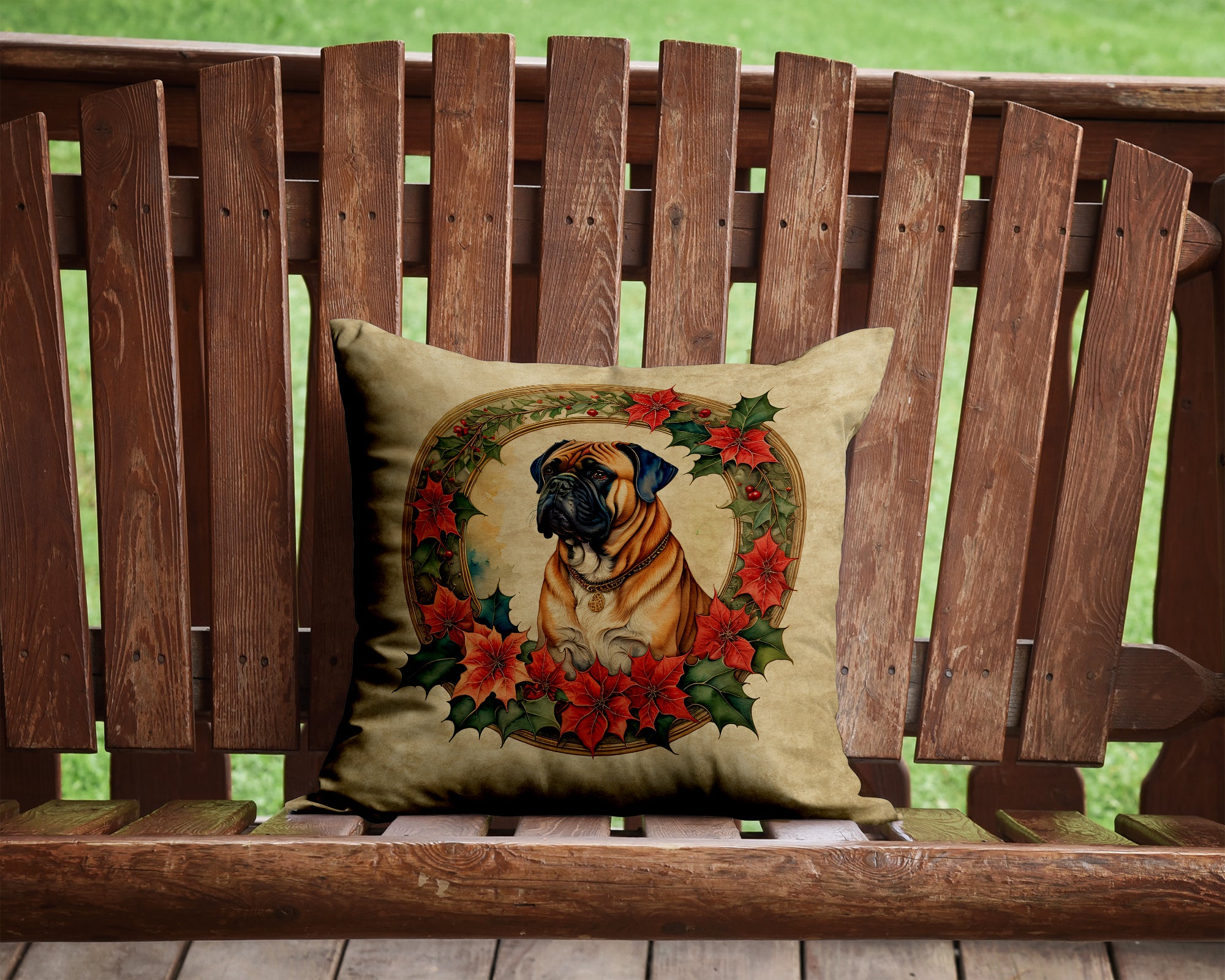 Buy this Bullmastiff Christmas Flowers Throw Pillow